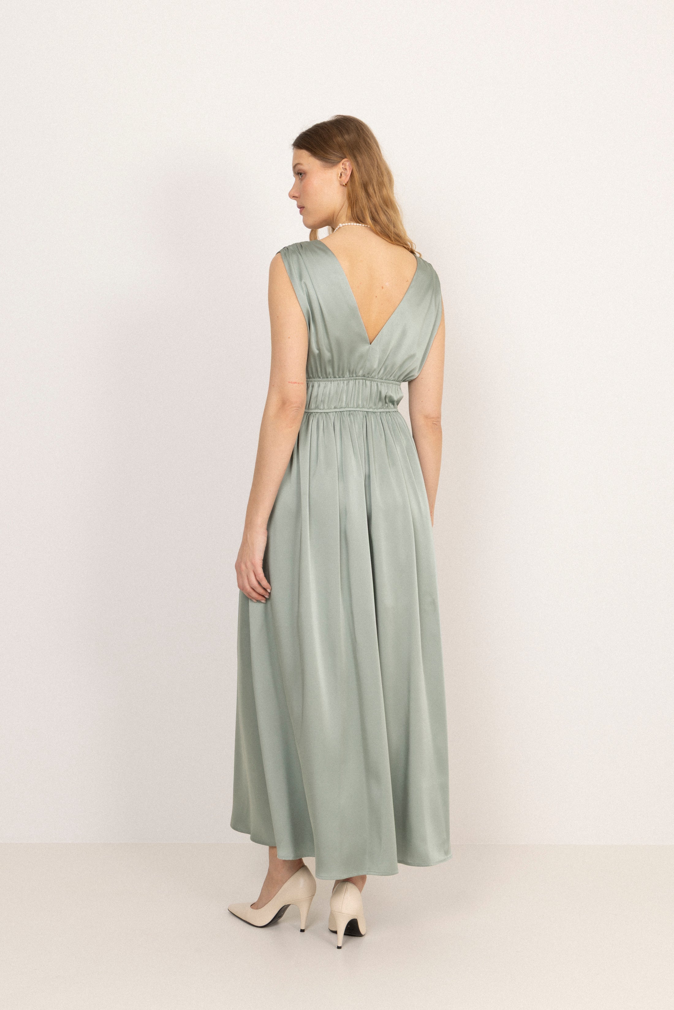 Martine Satin Maxi Dress - Sage Green