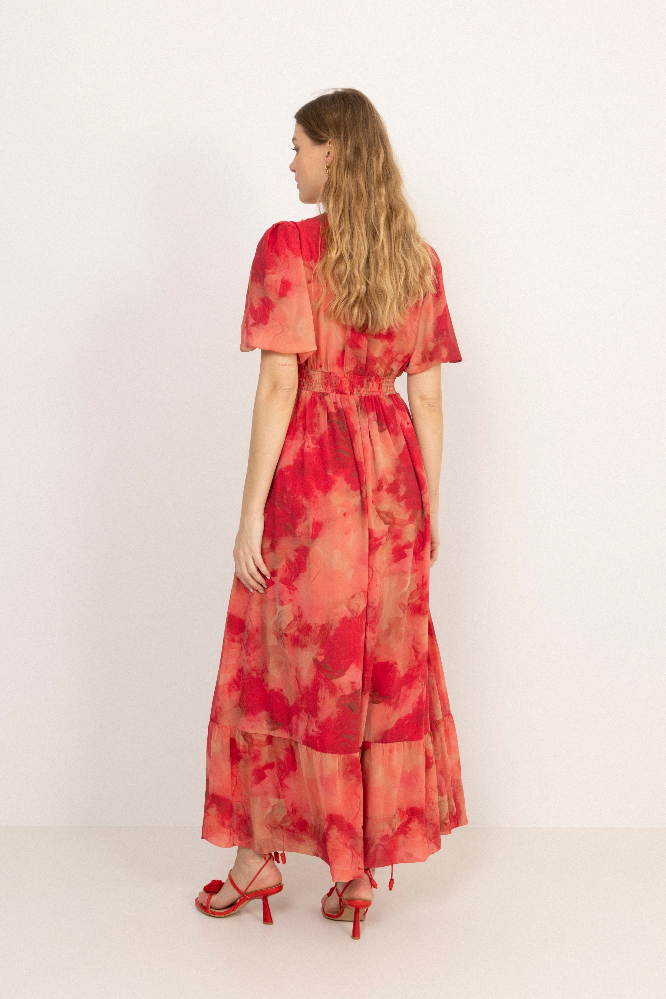 Nordalill Chiffon Maxi Dress - Coral Red