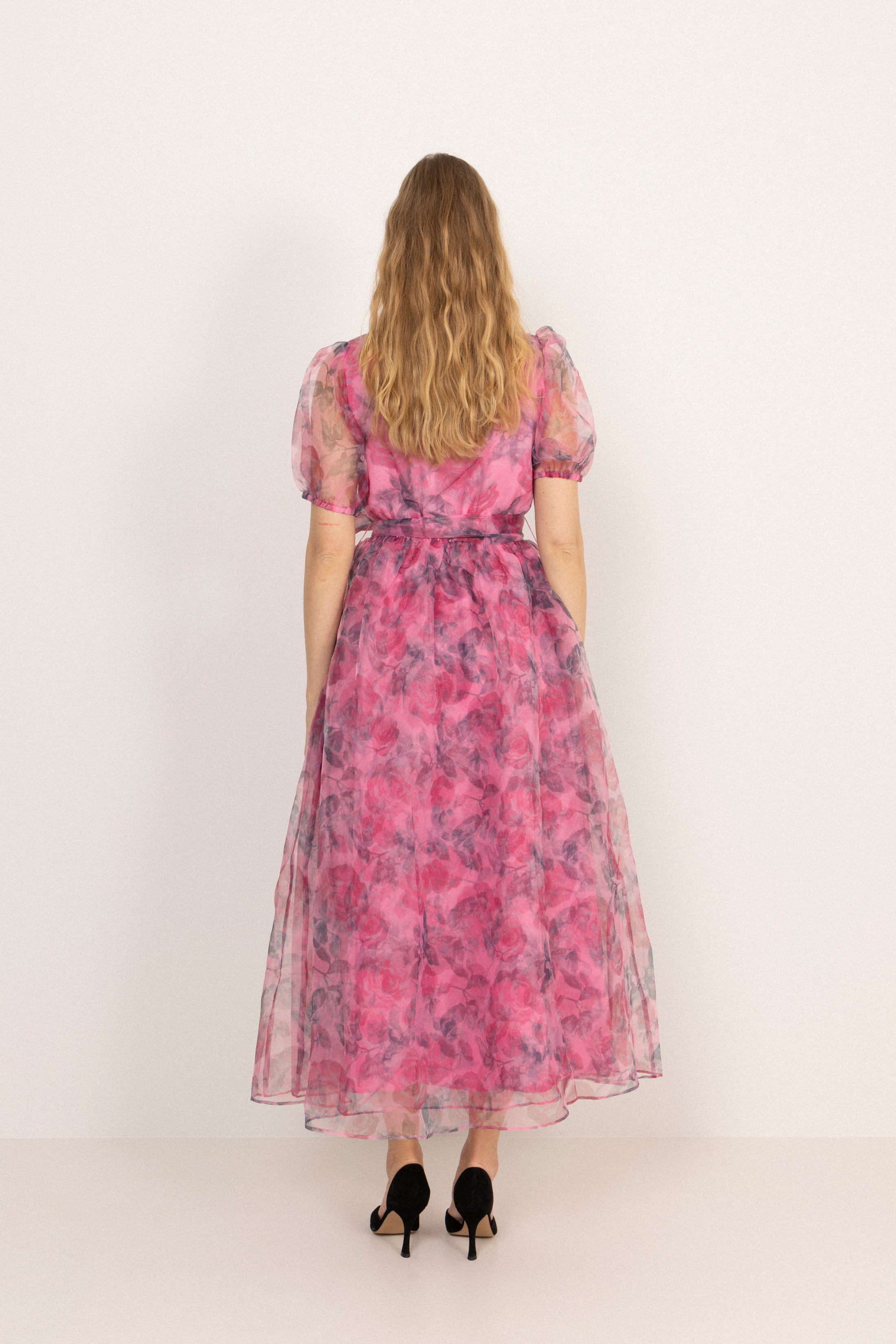 Elsa Flower Organza Maxi Dress - Pink