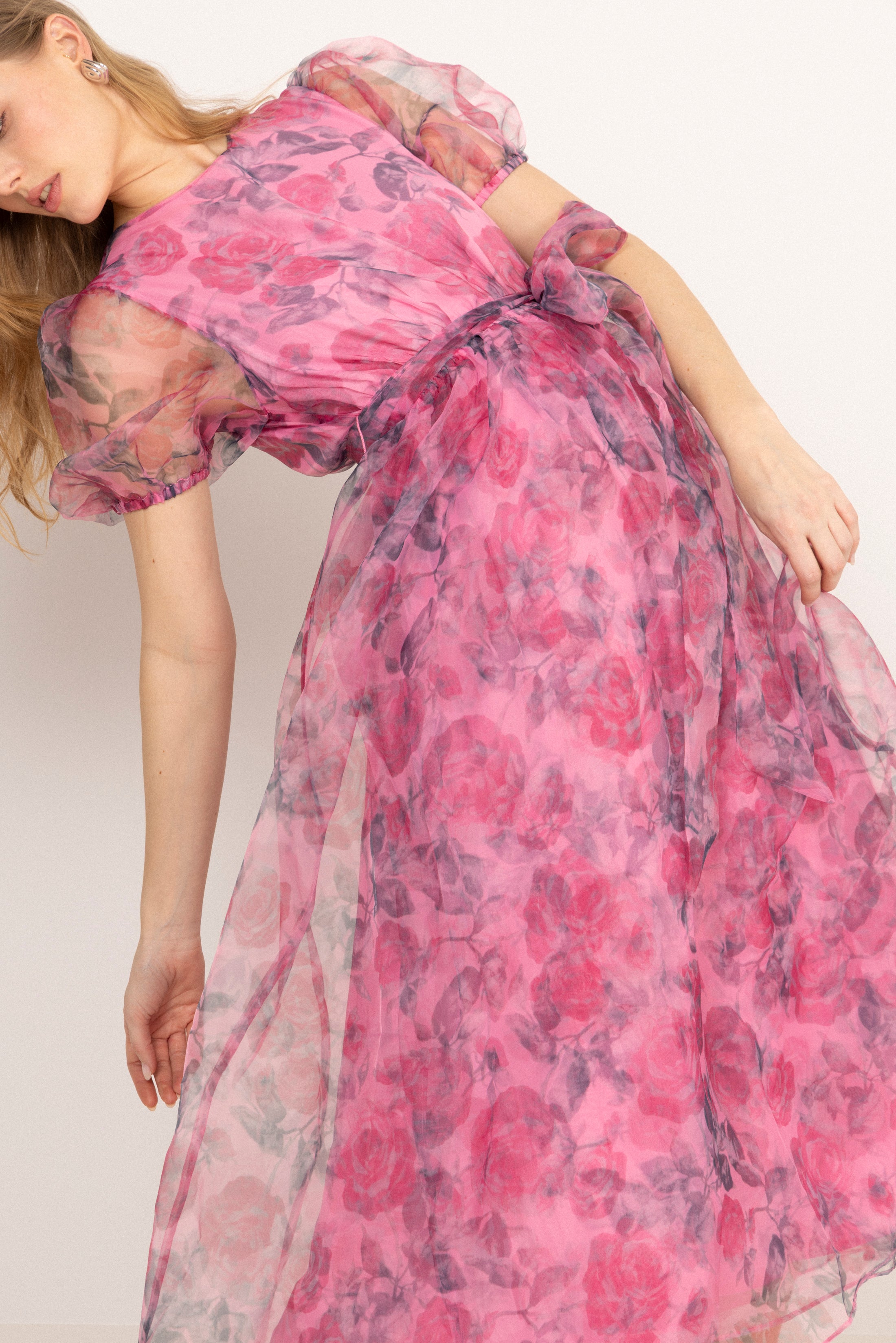 Elsa Flower Organza Maxi Dress - Pink