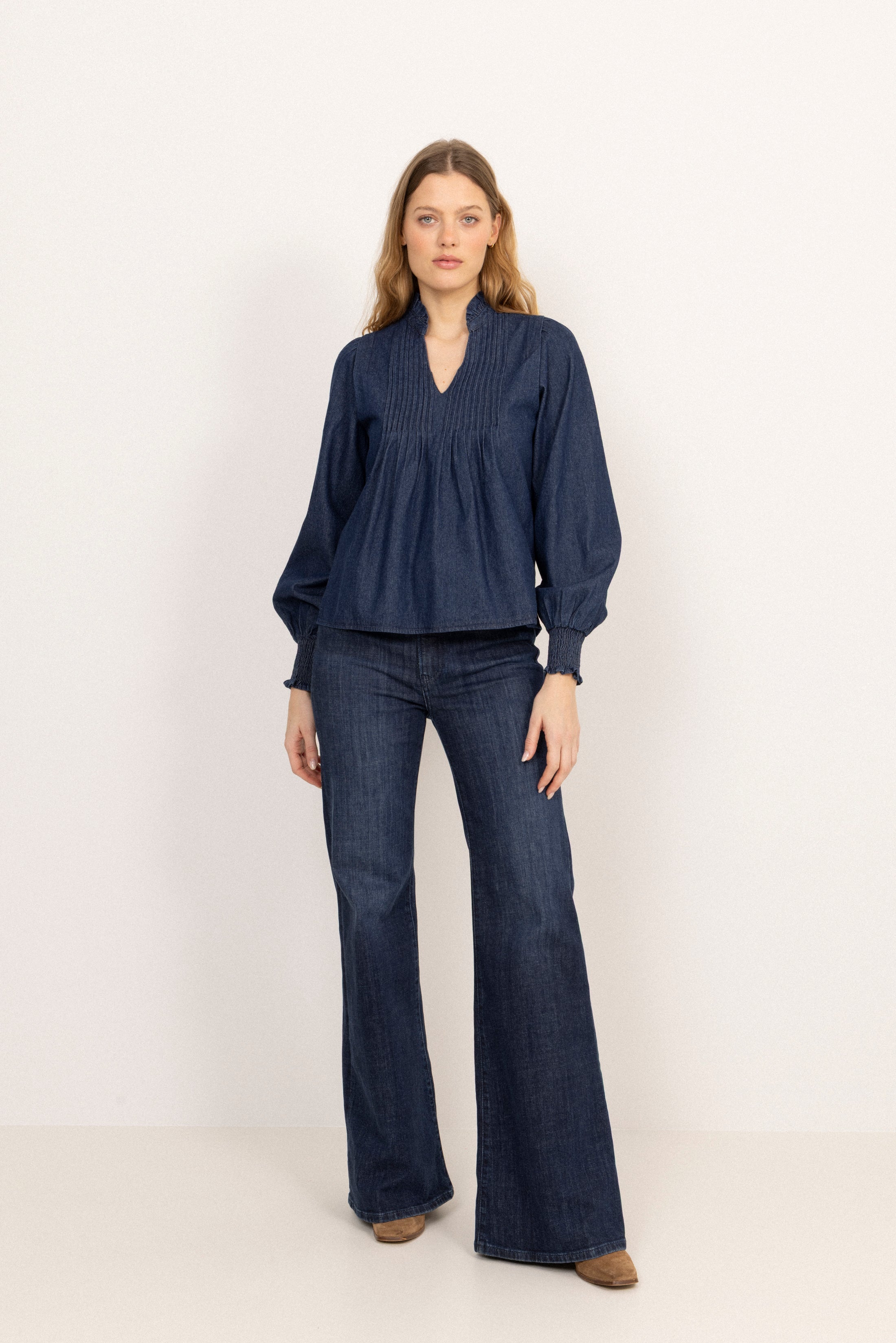 Emma Denim Solid Blouse - Blue