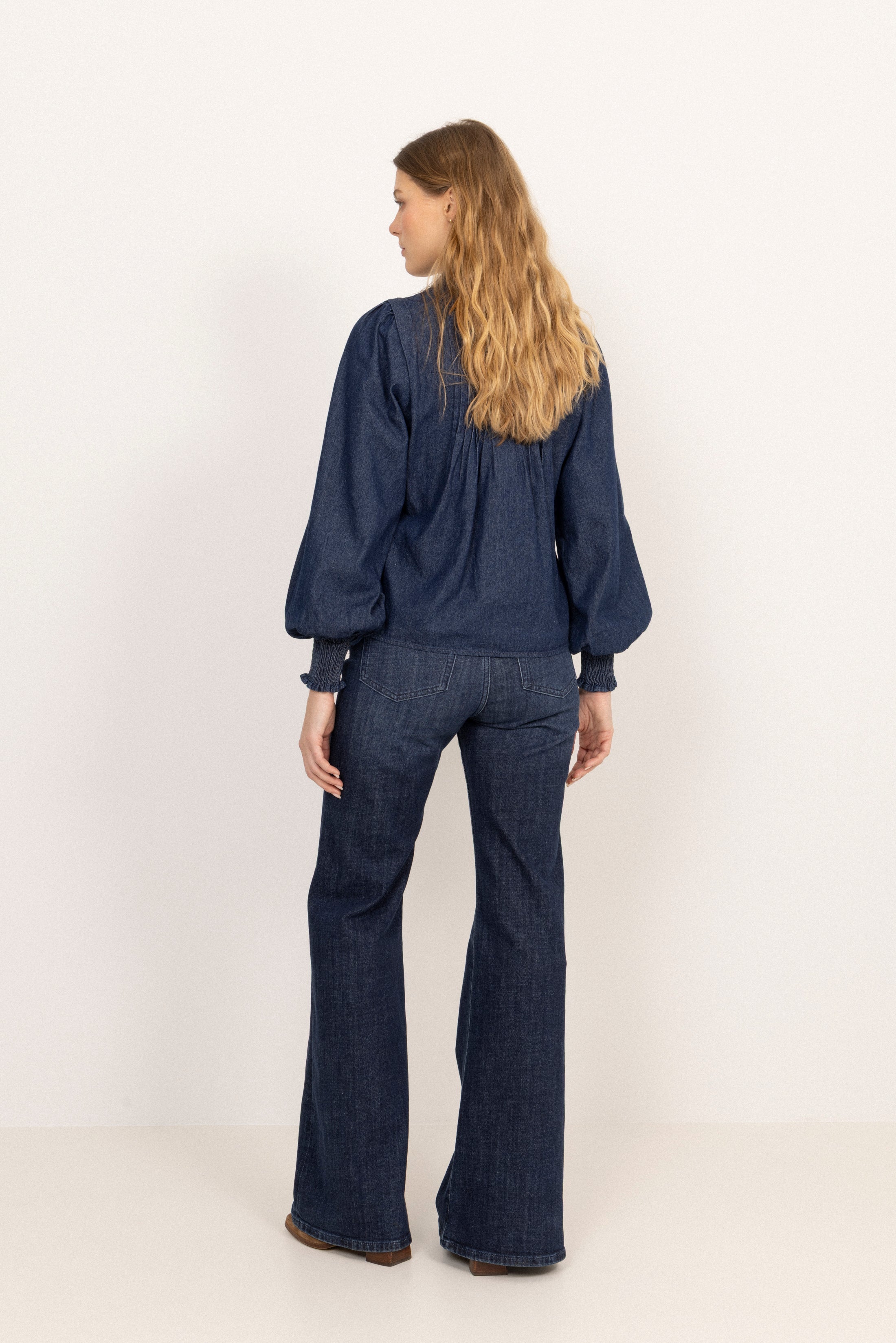 Emma Denim Solid Blouse - Blue