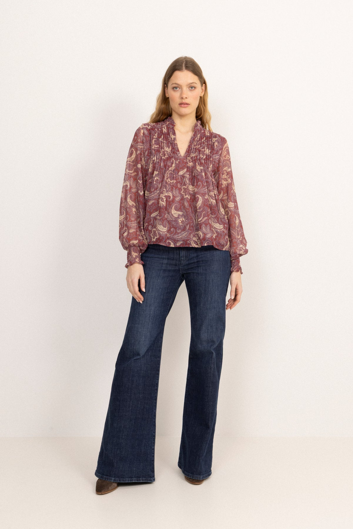 Emma Chiffon B Paisley Blouse - Wine Paisley