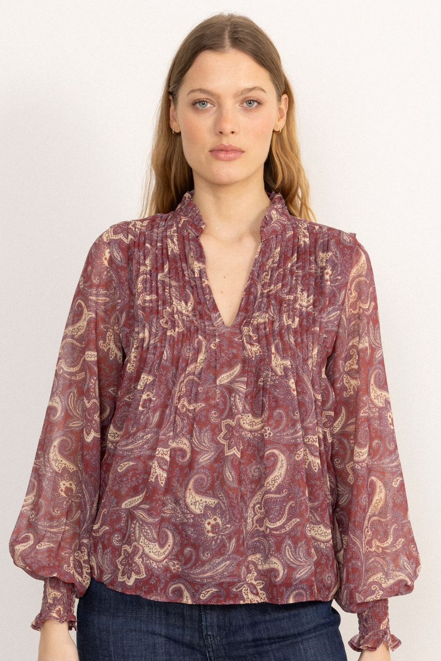 Emma Chiffon B Paisley Blouse - Wine Paisley