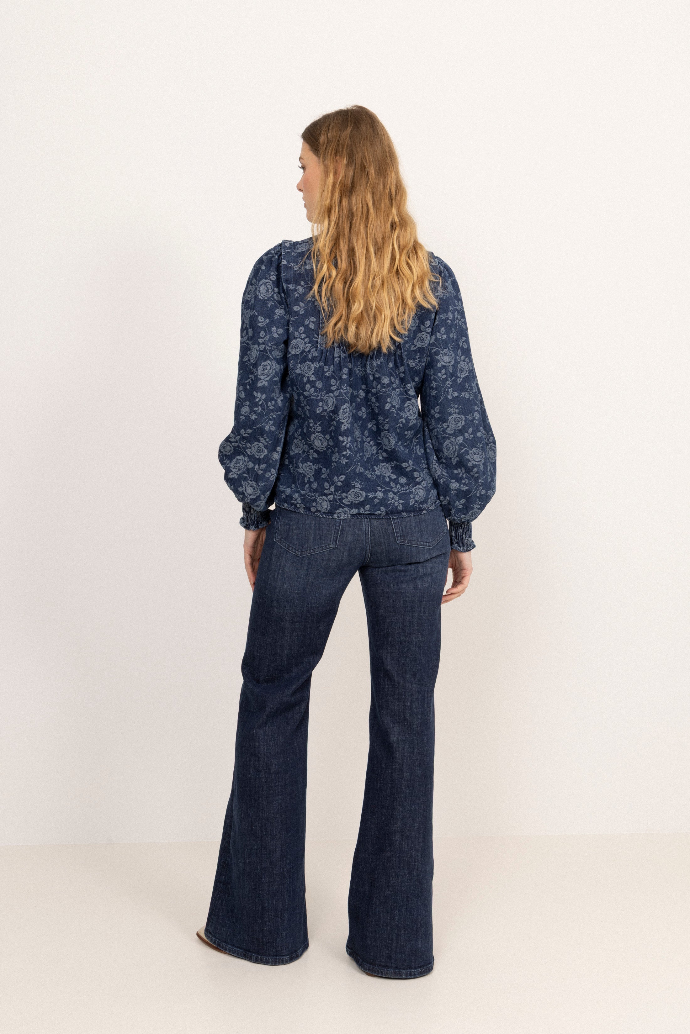 Emma Denim Jacquard Blouse - Blue Flower