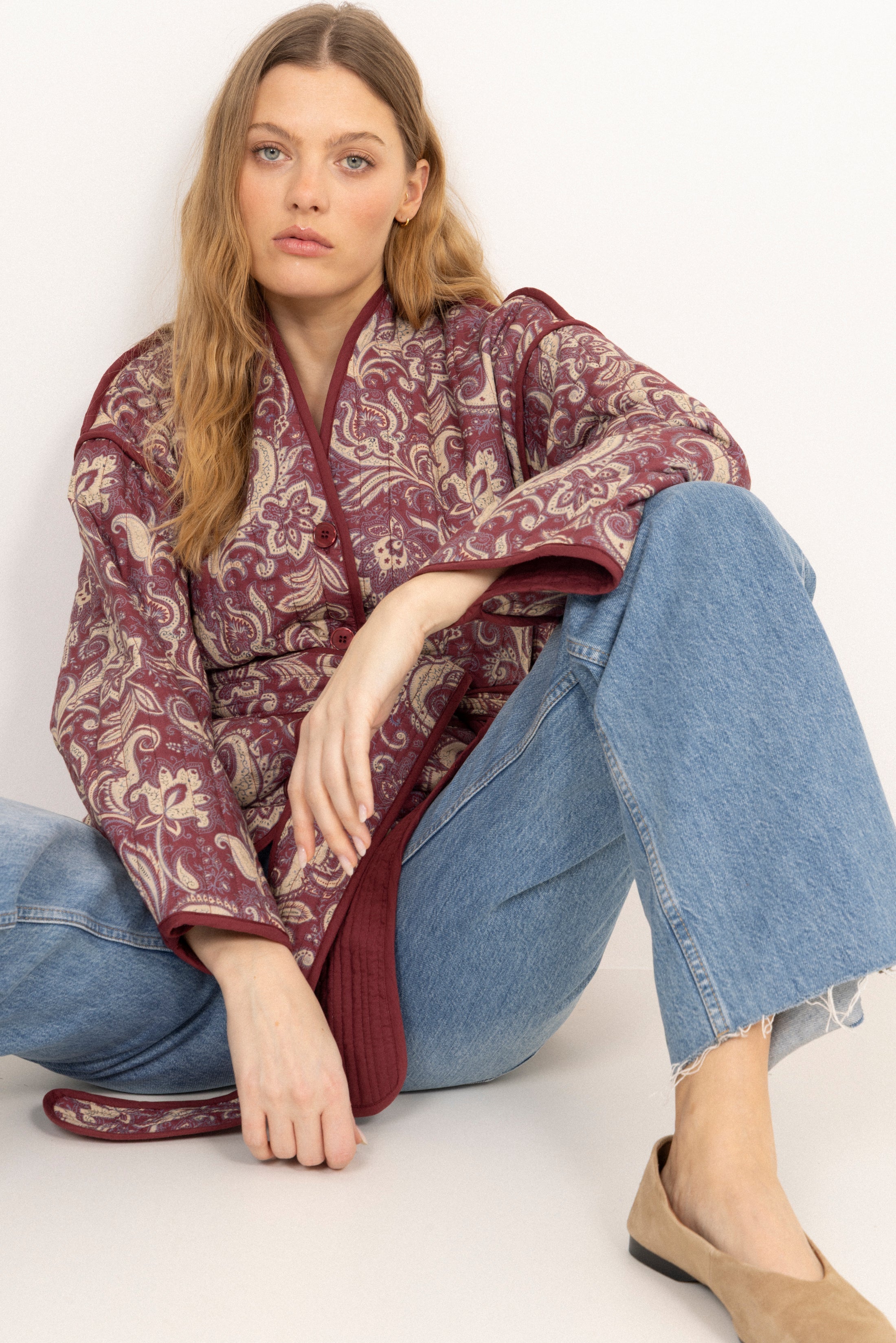 Una Quilted Jacket - Wine Paisley