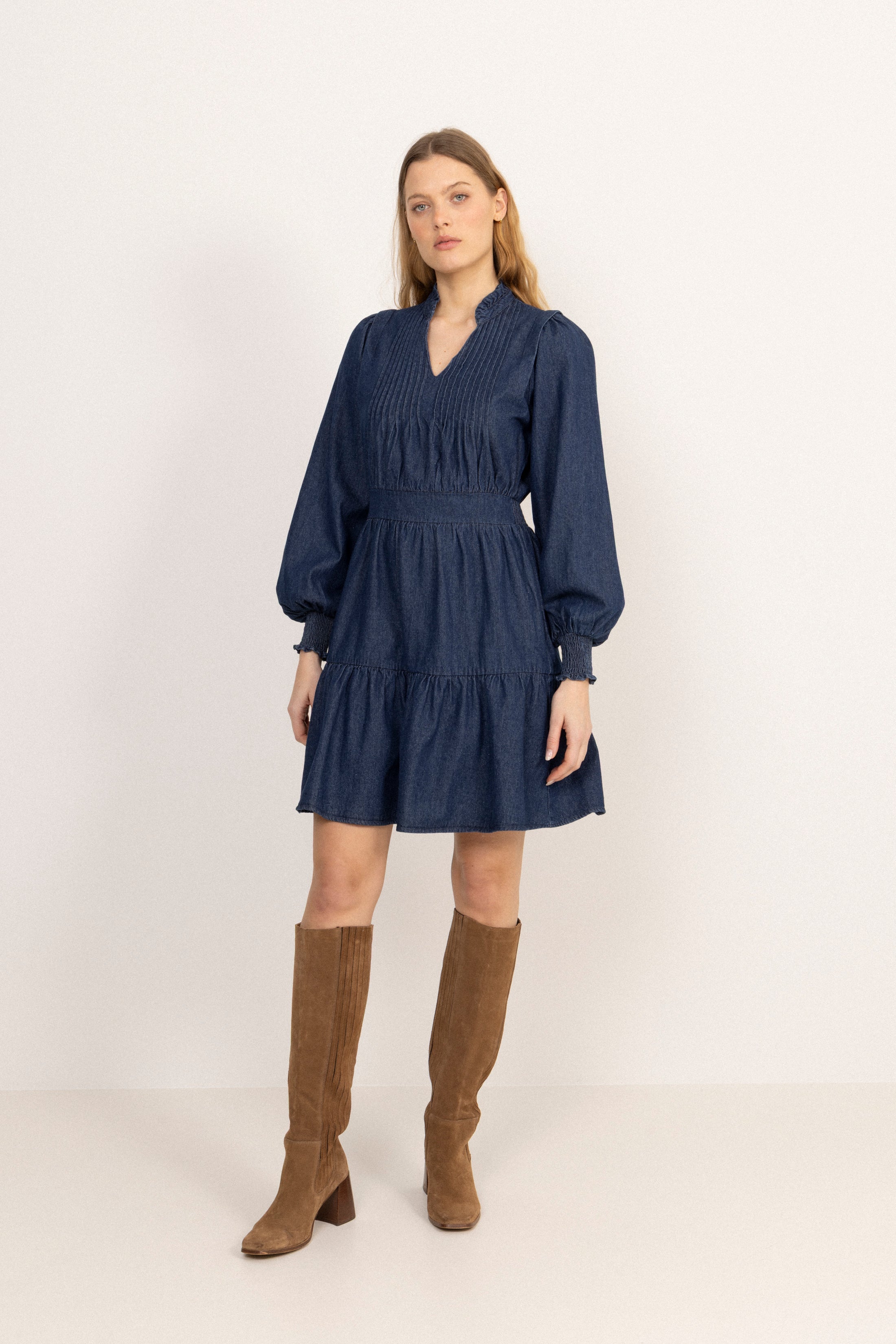 Evina Denim Solid Dress - Blue