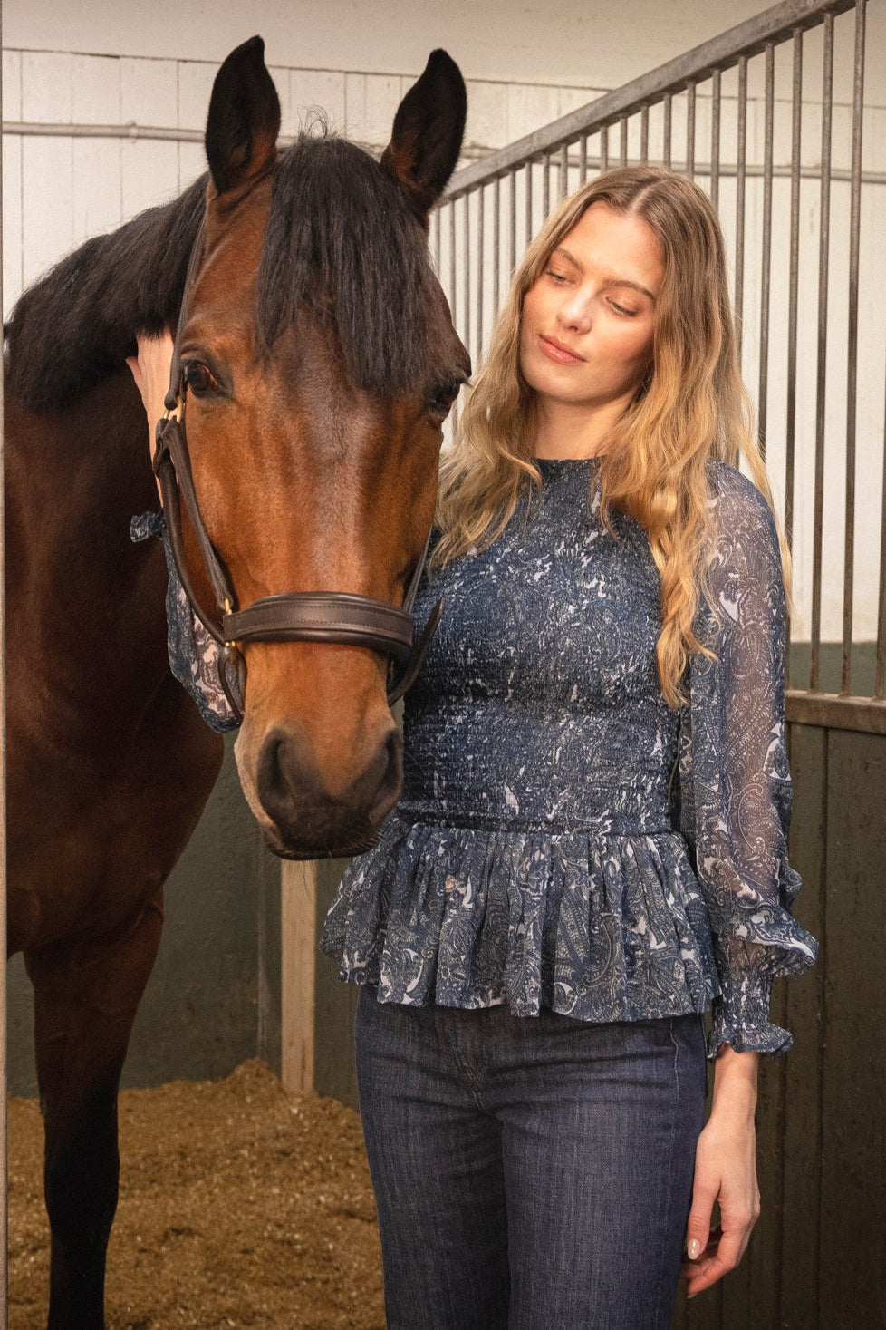 Rira Smock Chiffon Blouse - Blue Paisley