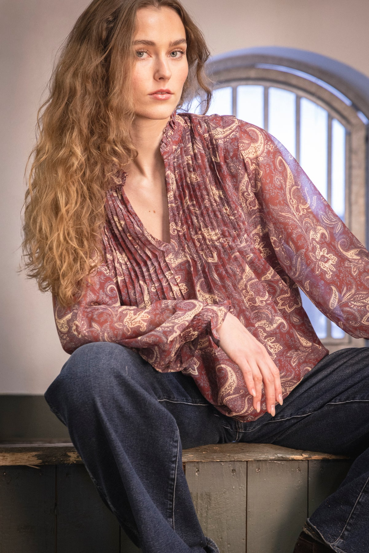 Emma Chiffon B Paisley Blouse - Wine Paisley