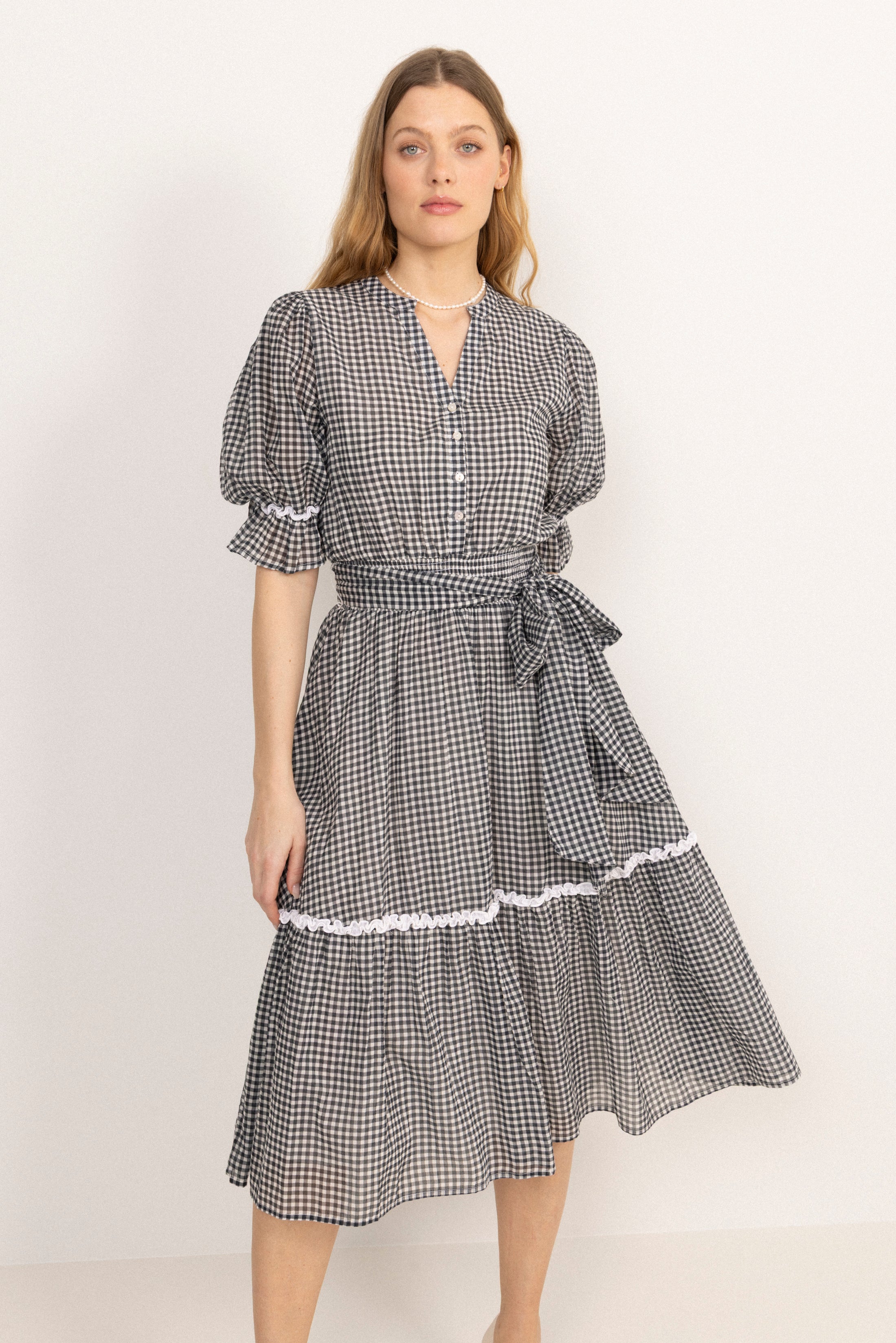 Gertrude Gingham Dress - Black/White