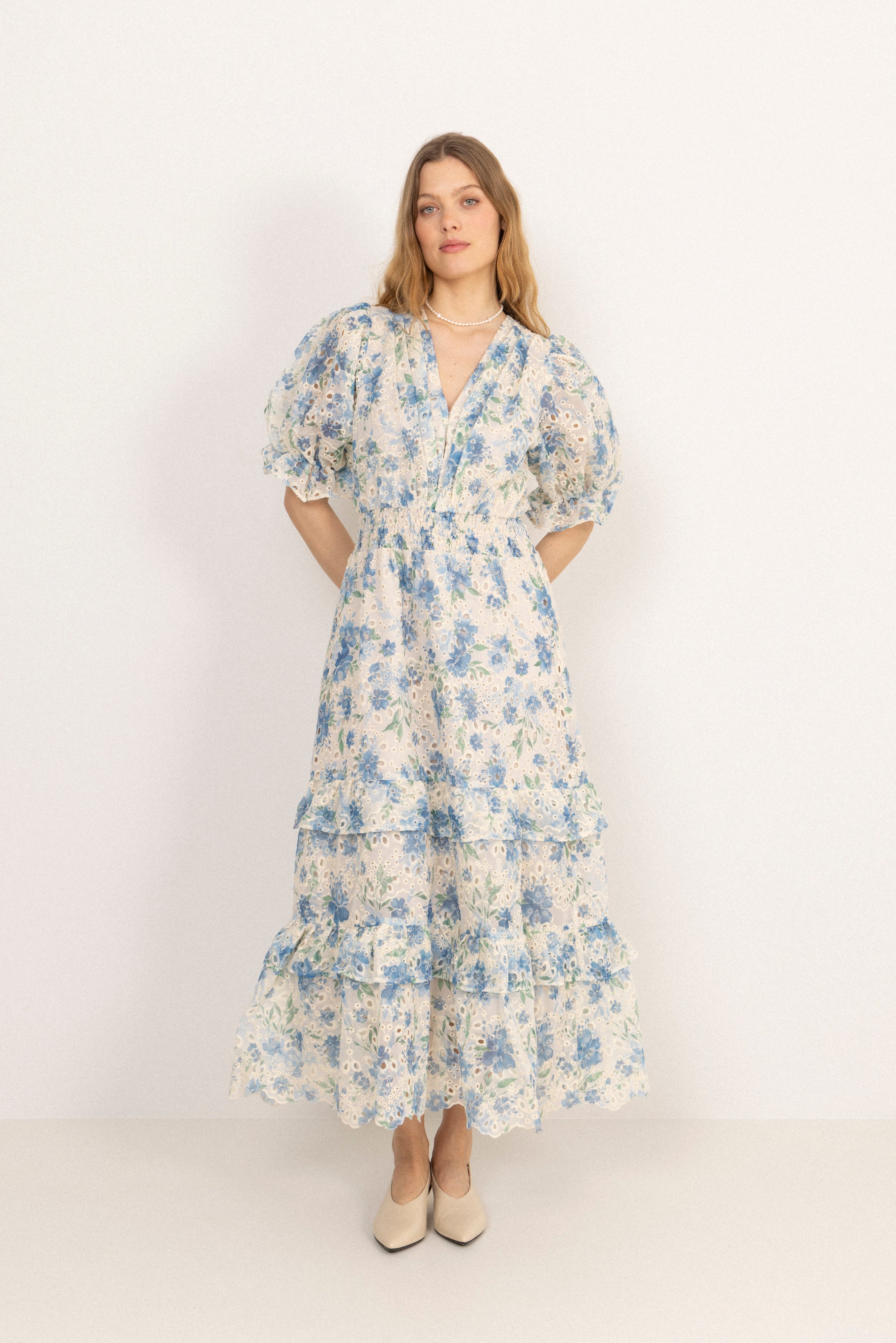 Nanni Flower Maxi Dress - Blue Flower