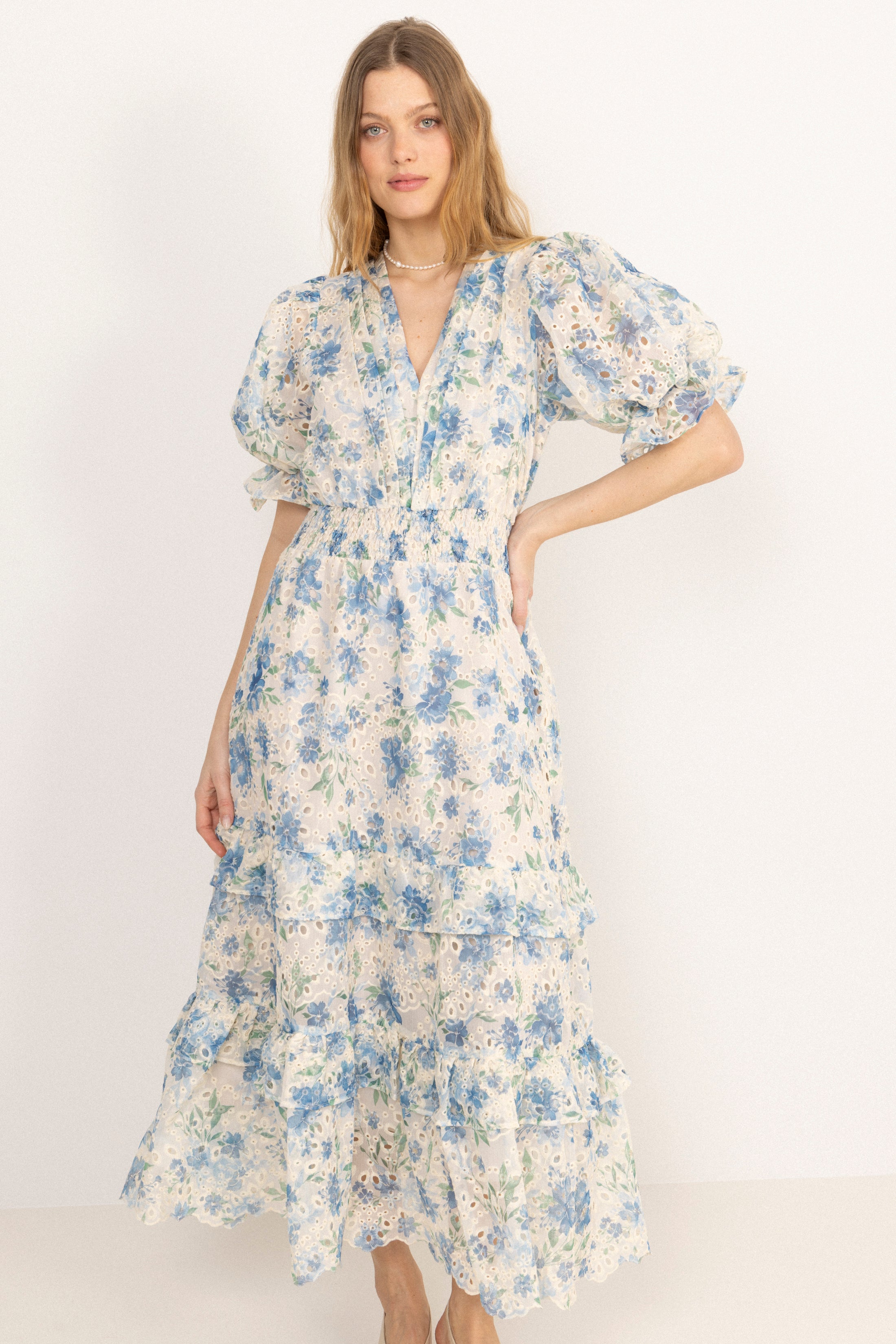 Nanni Flower Maxi Dress - Blue Flower