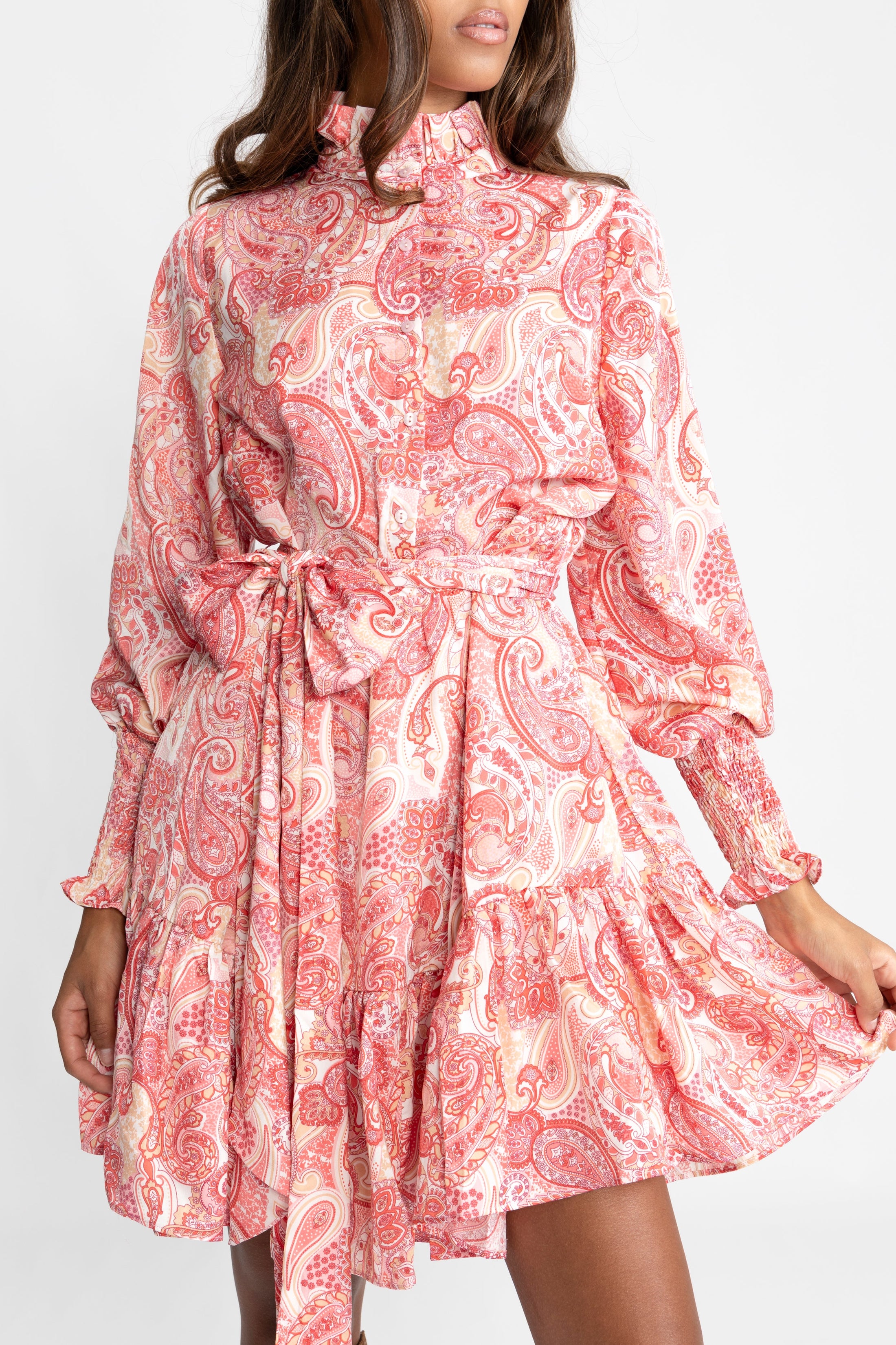 Saga Wide Dress - Coral Paisley