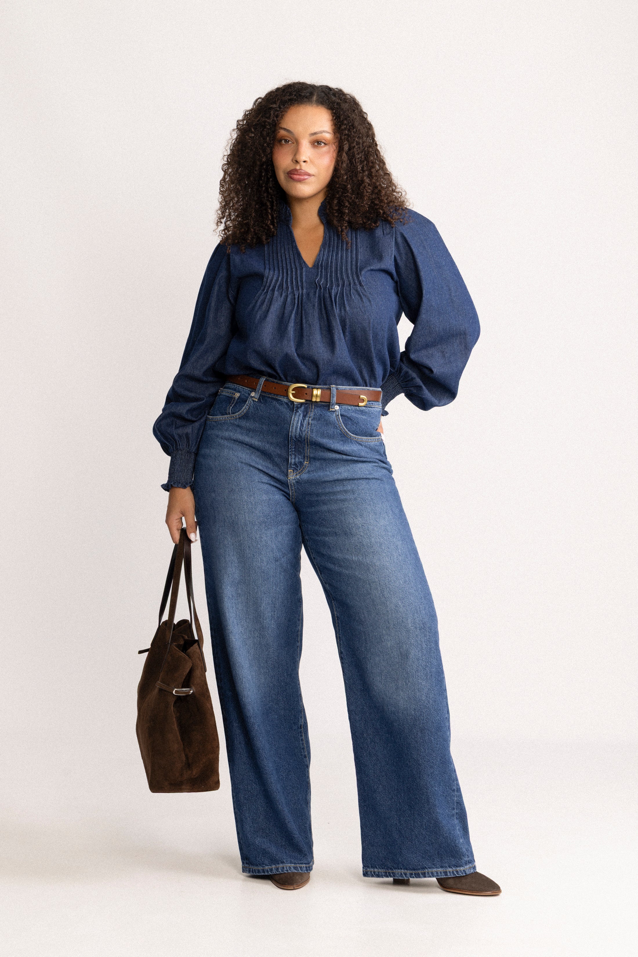 Emma Denim Solid Blouse - Blue