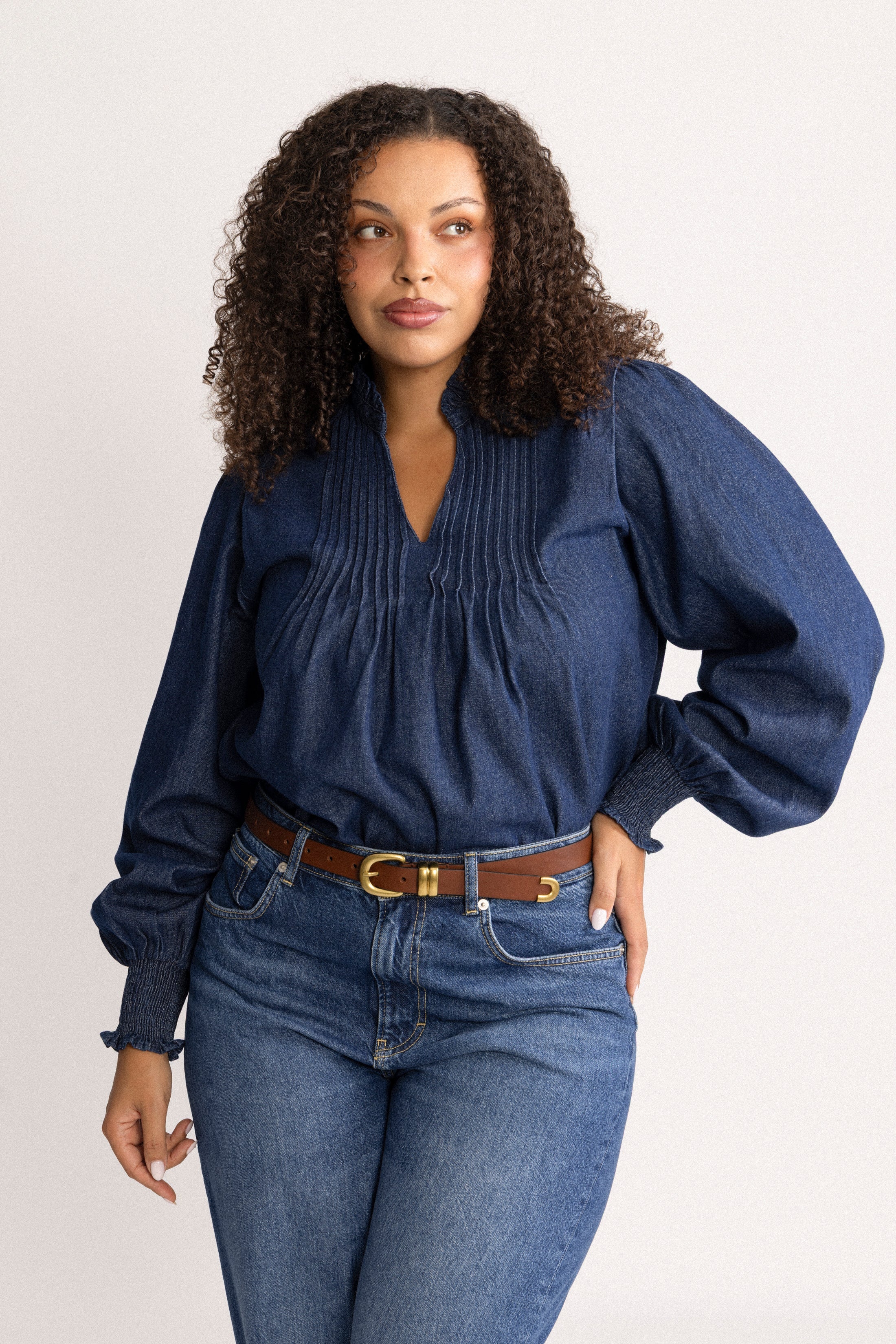 Emma Denim Solid Blouse - Blue