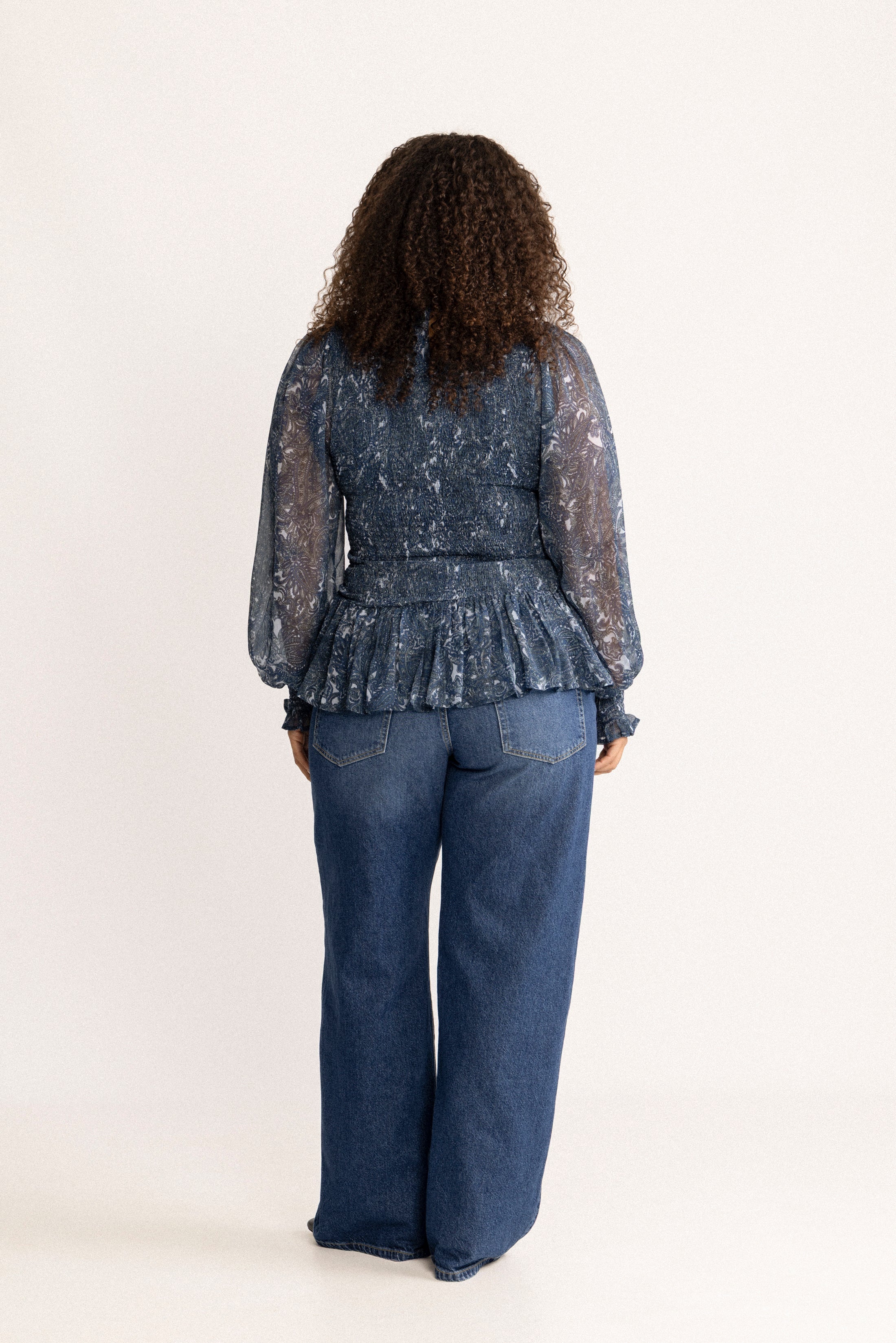 Rira Smock Chiffon Blouse - Blue Paisley