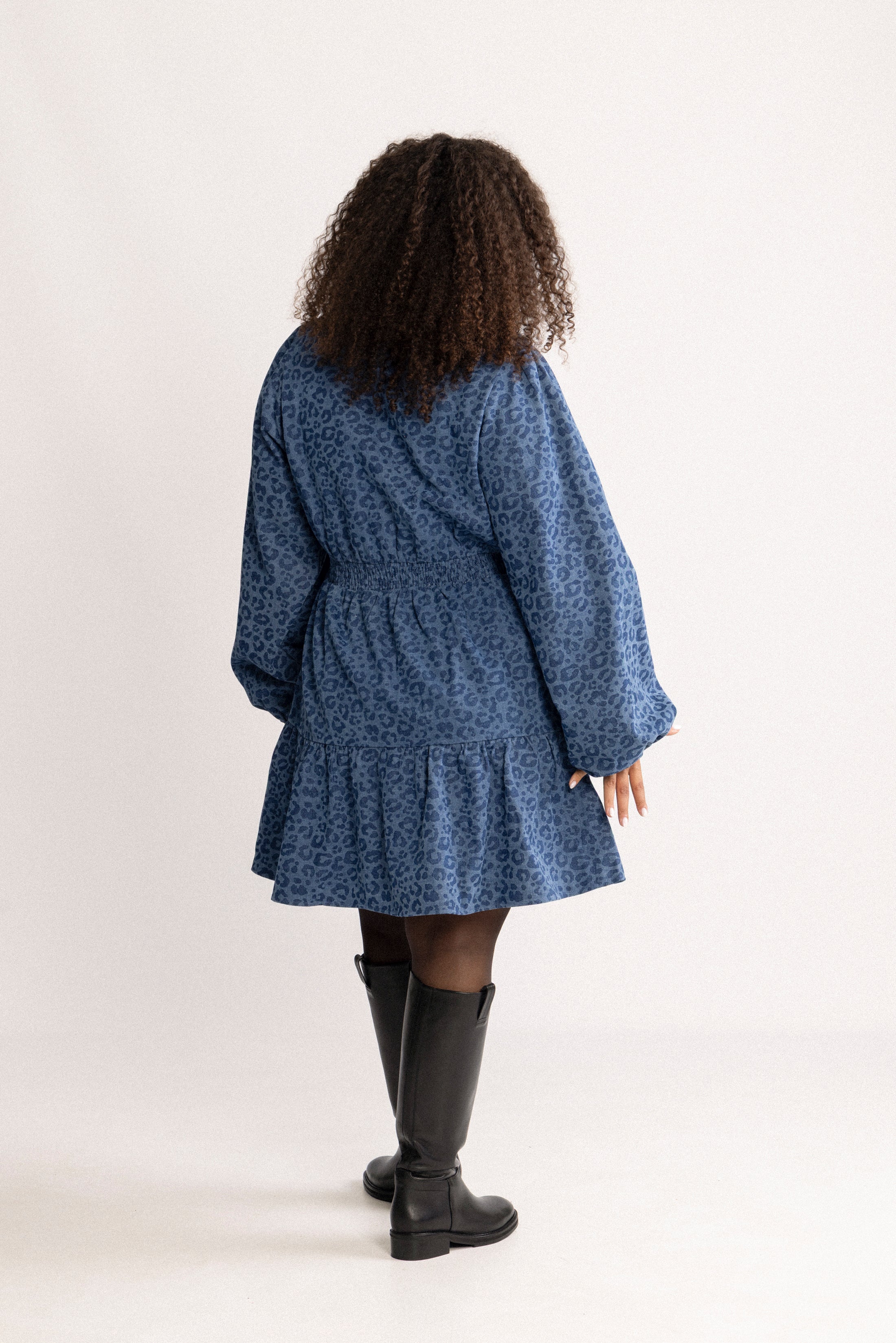 Evina Denim Leo Dress - Blue Leopard