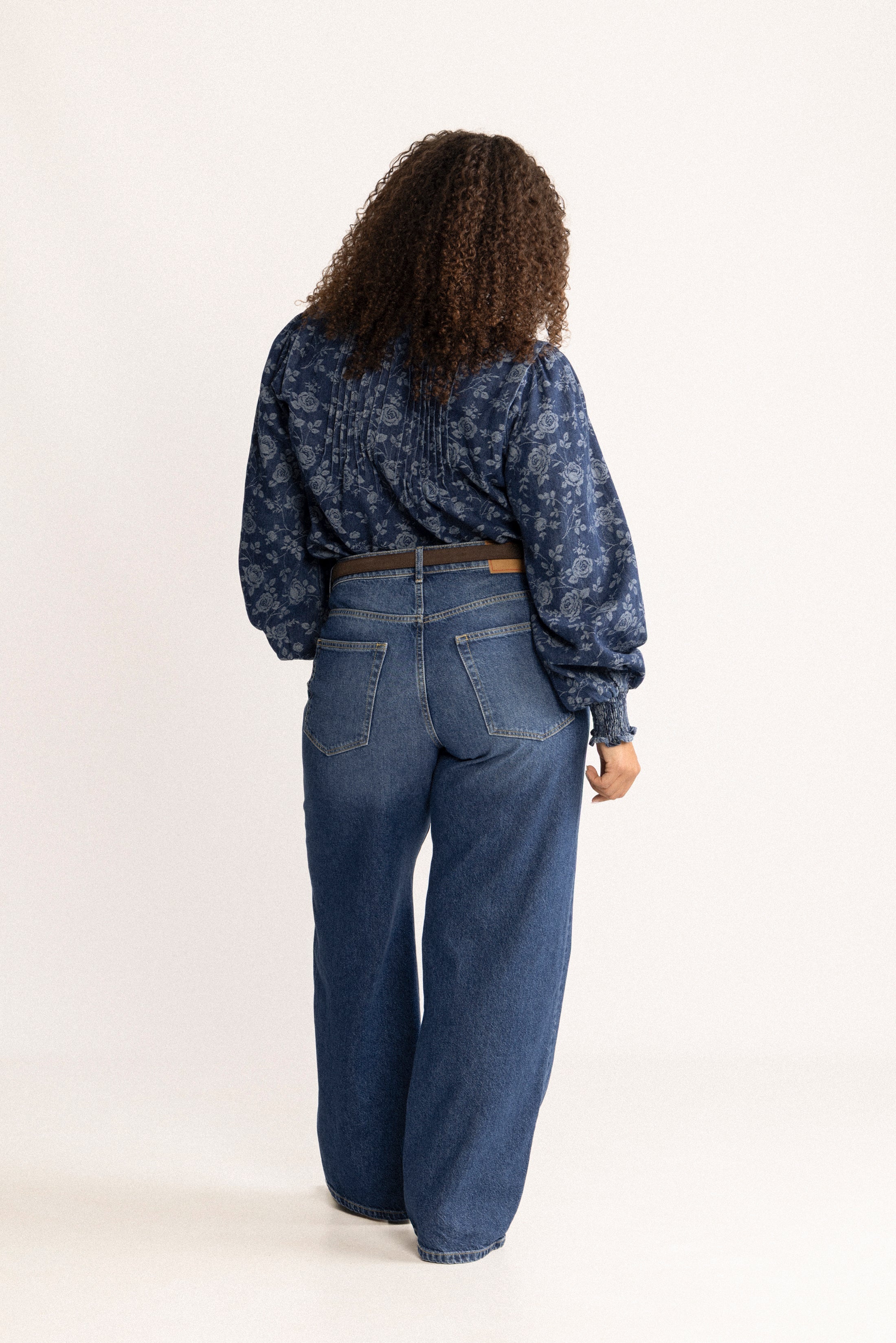 Emma Denim Jacquard Blouse - Blue Flower