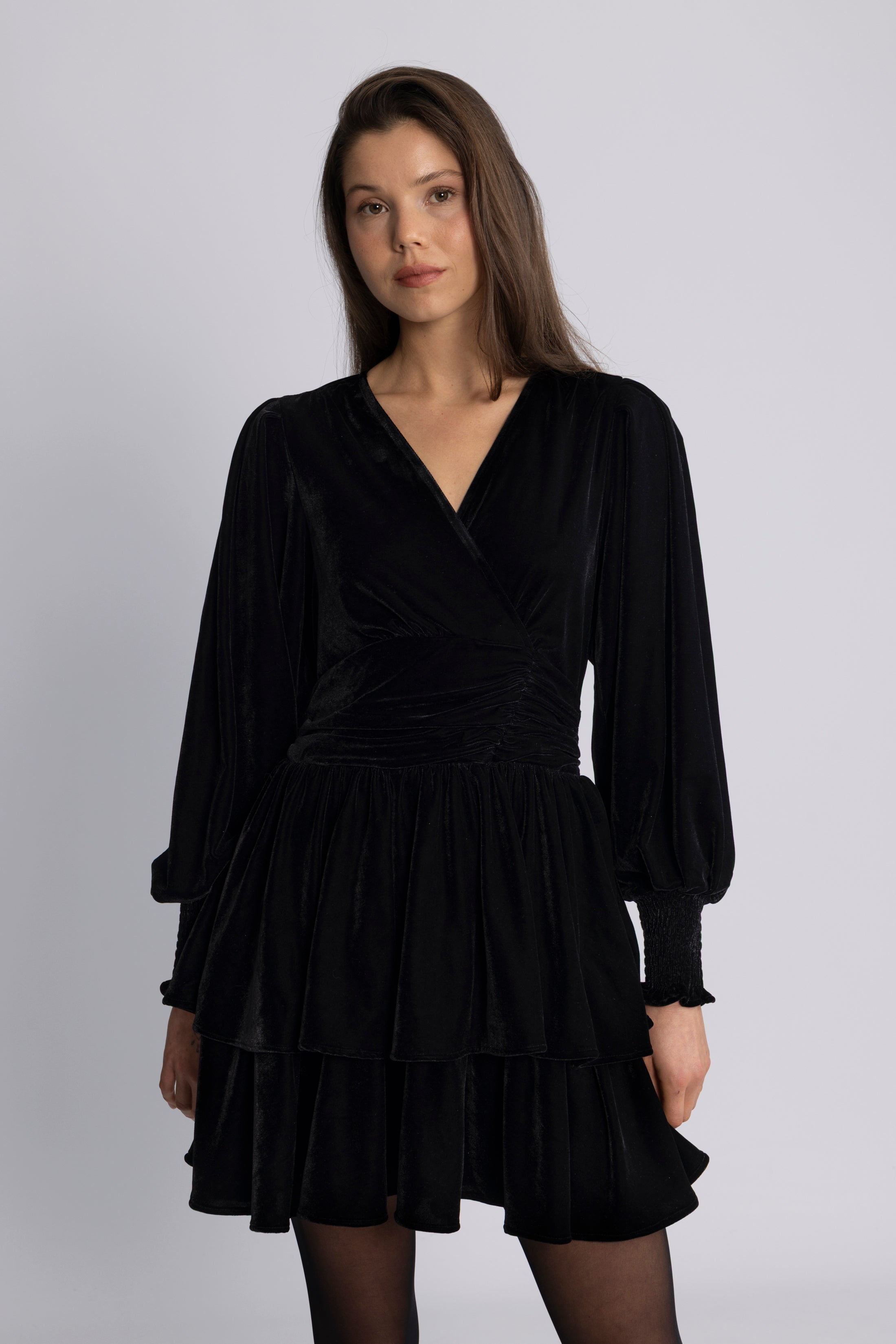 Jade Velvet Solid Dress - Black