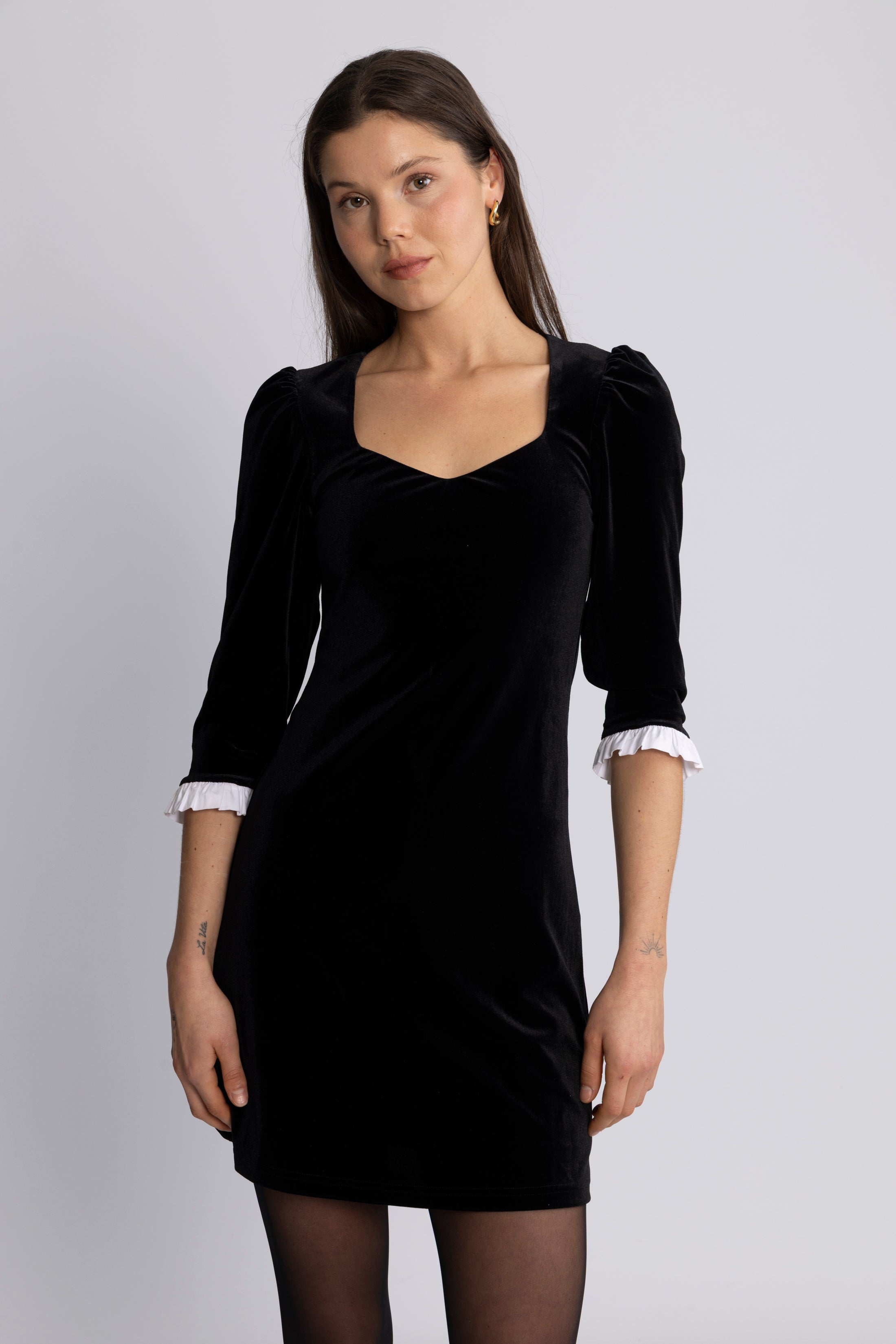 Jean Velvet Mini Dress - Black