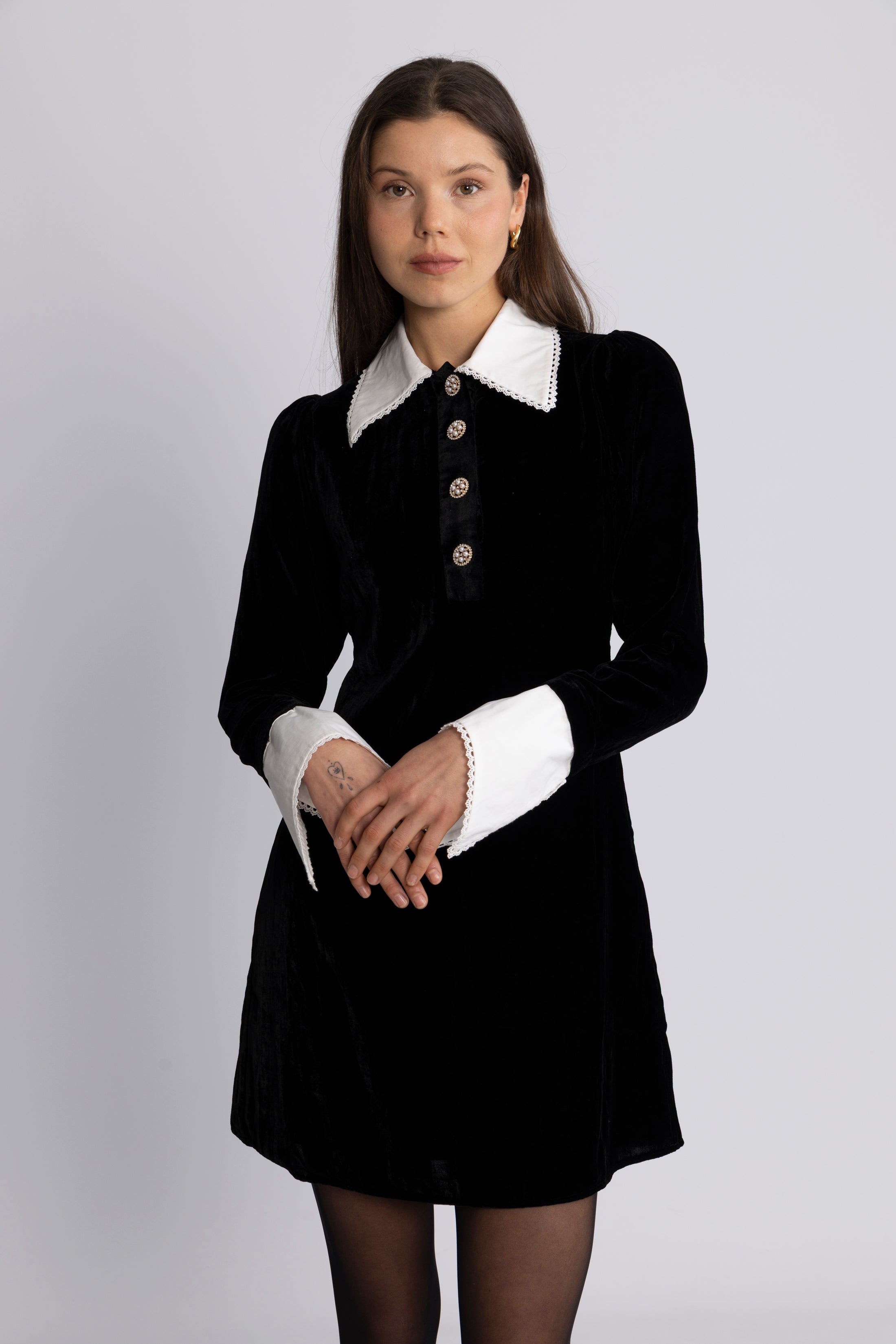 Runa Velvet Mini Dress - Black