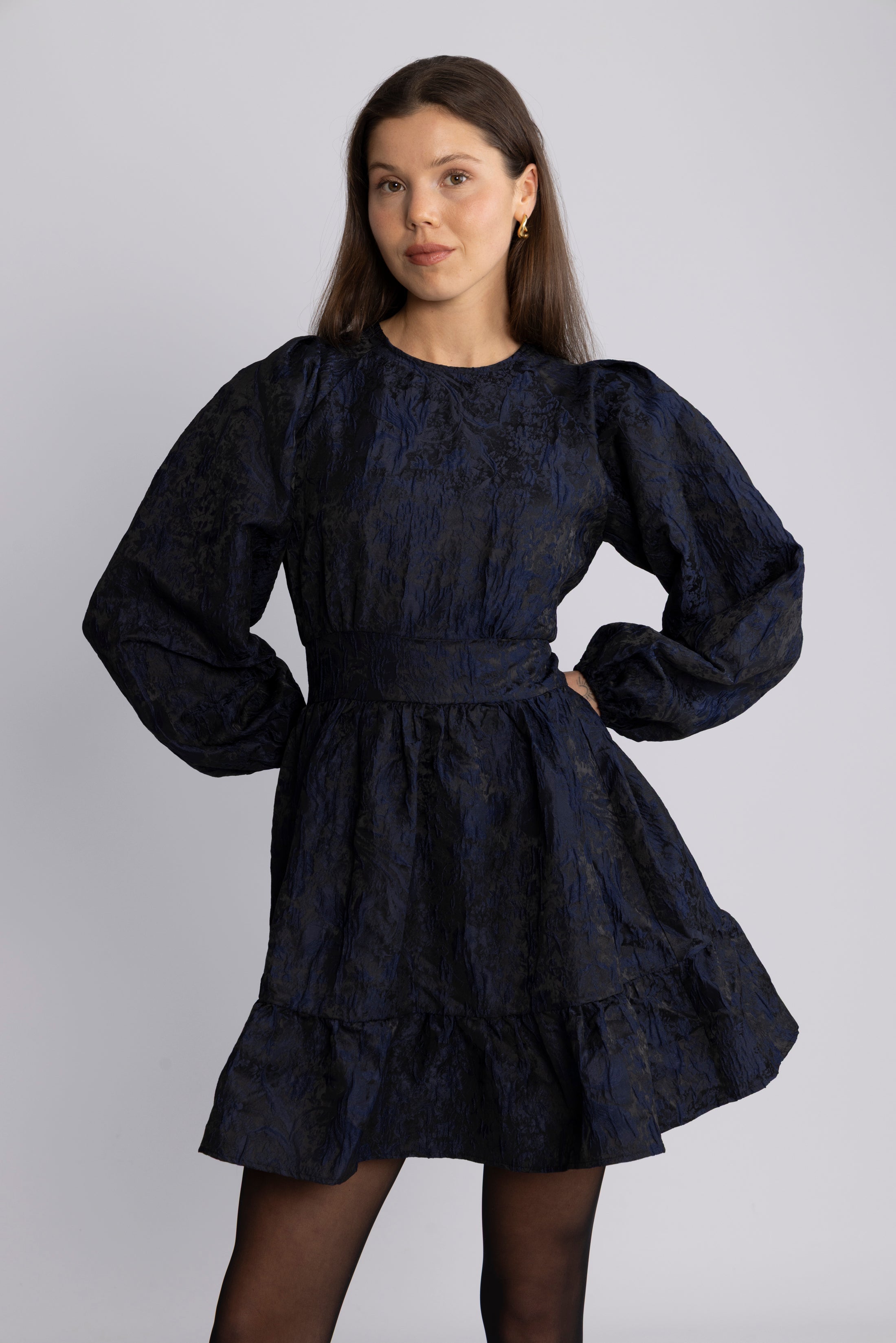 Svanhild Brocade Floral Dress - Dark Navy