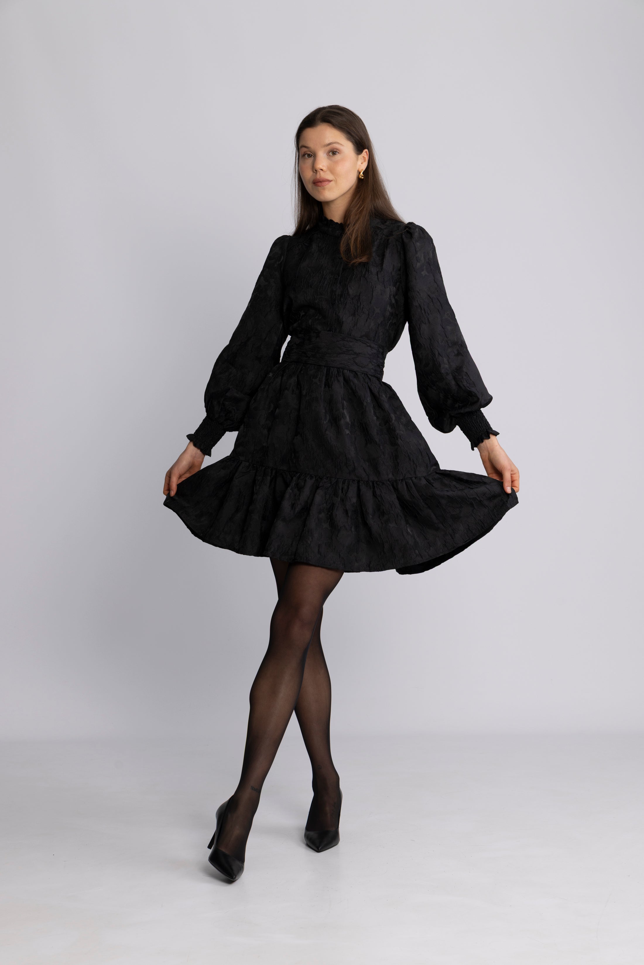 Saga Wide Brocade Dress - Black