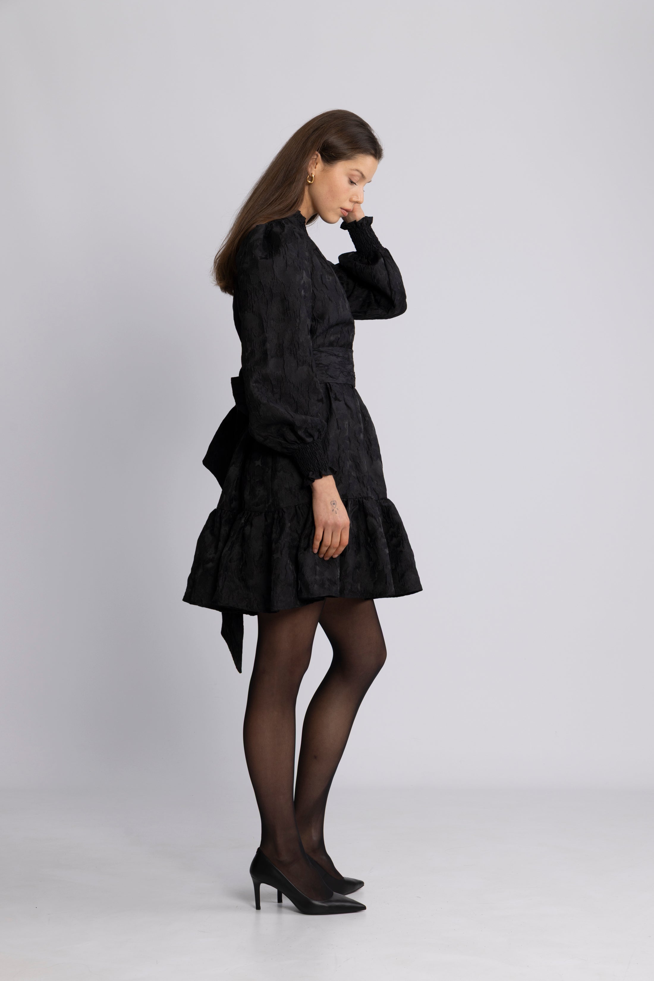 Saga Wide Brocade Dress - Black