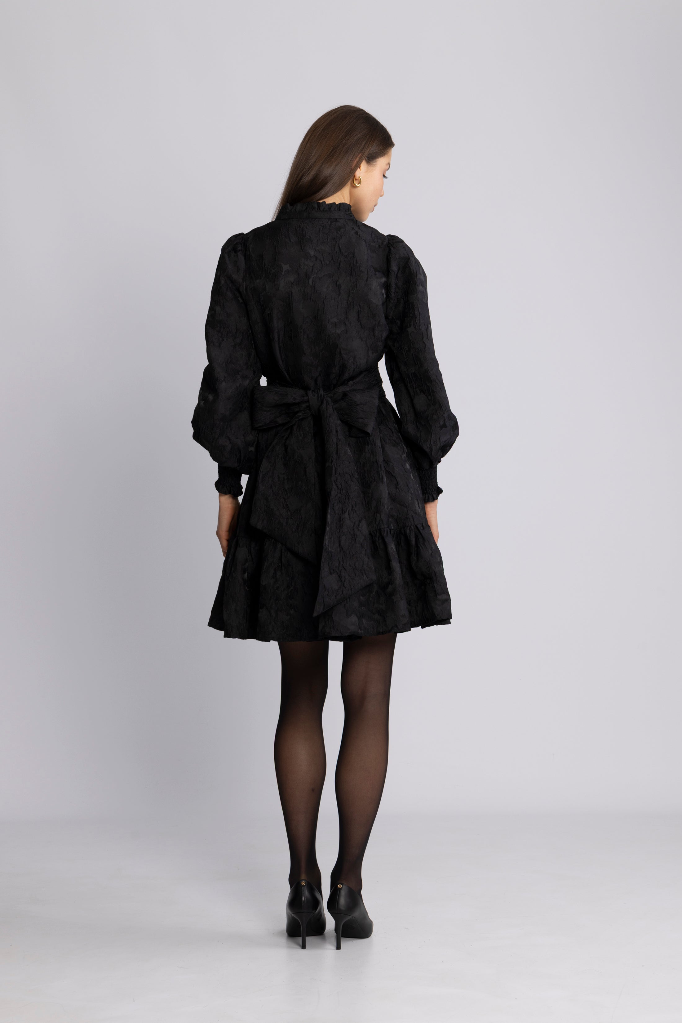 Saga Wide Brocade Dress - Black