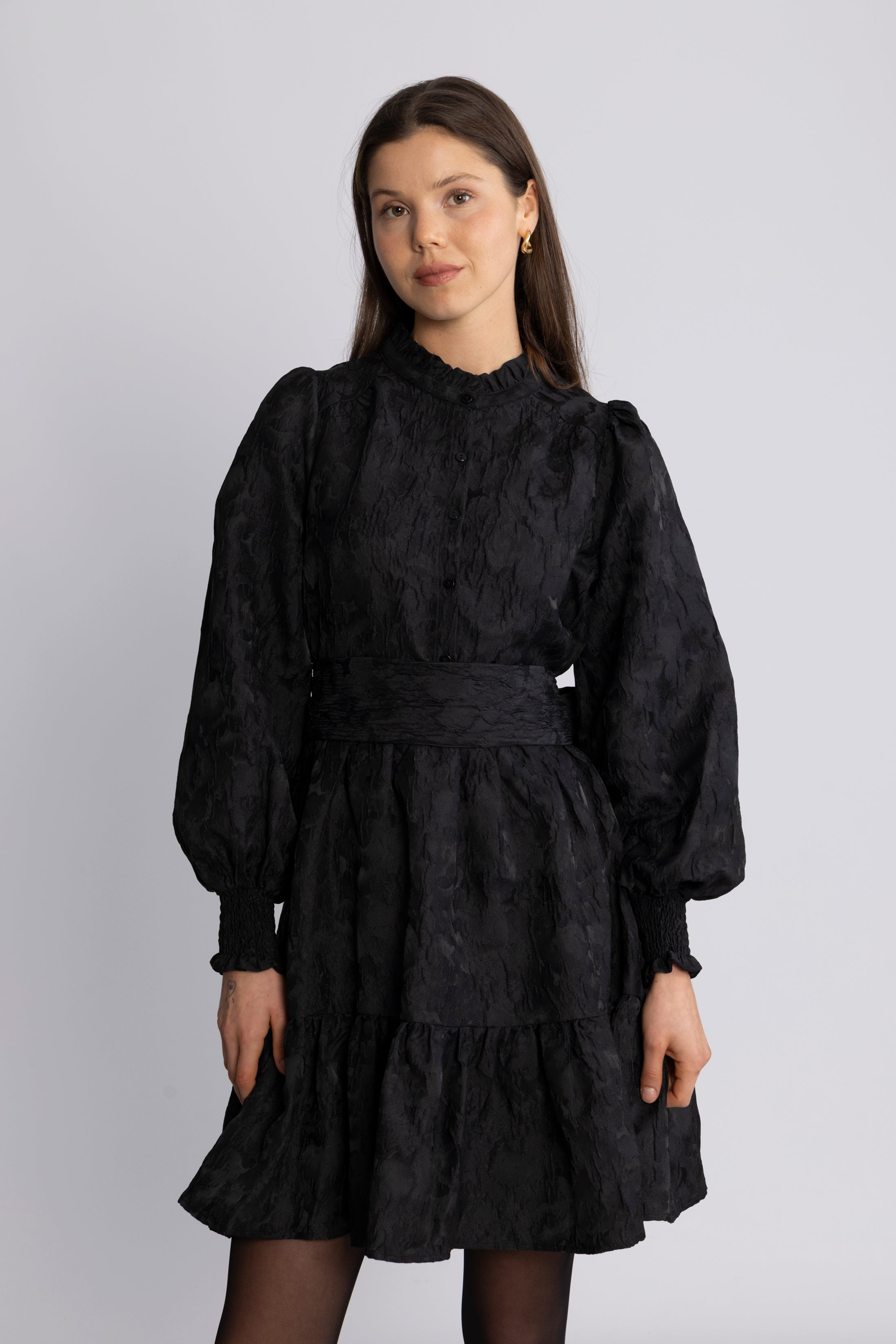 Saga Wide Brocade Dress - Black