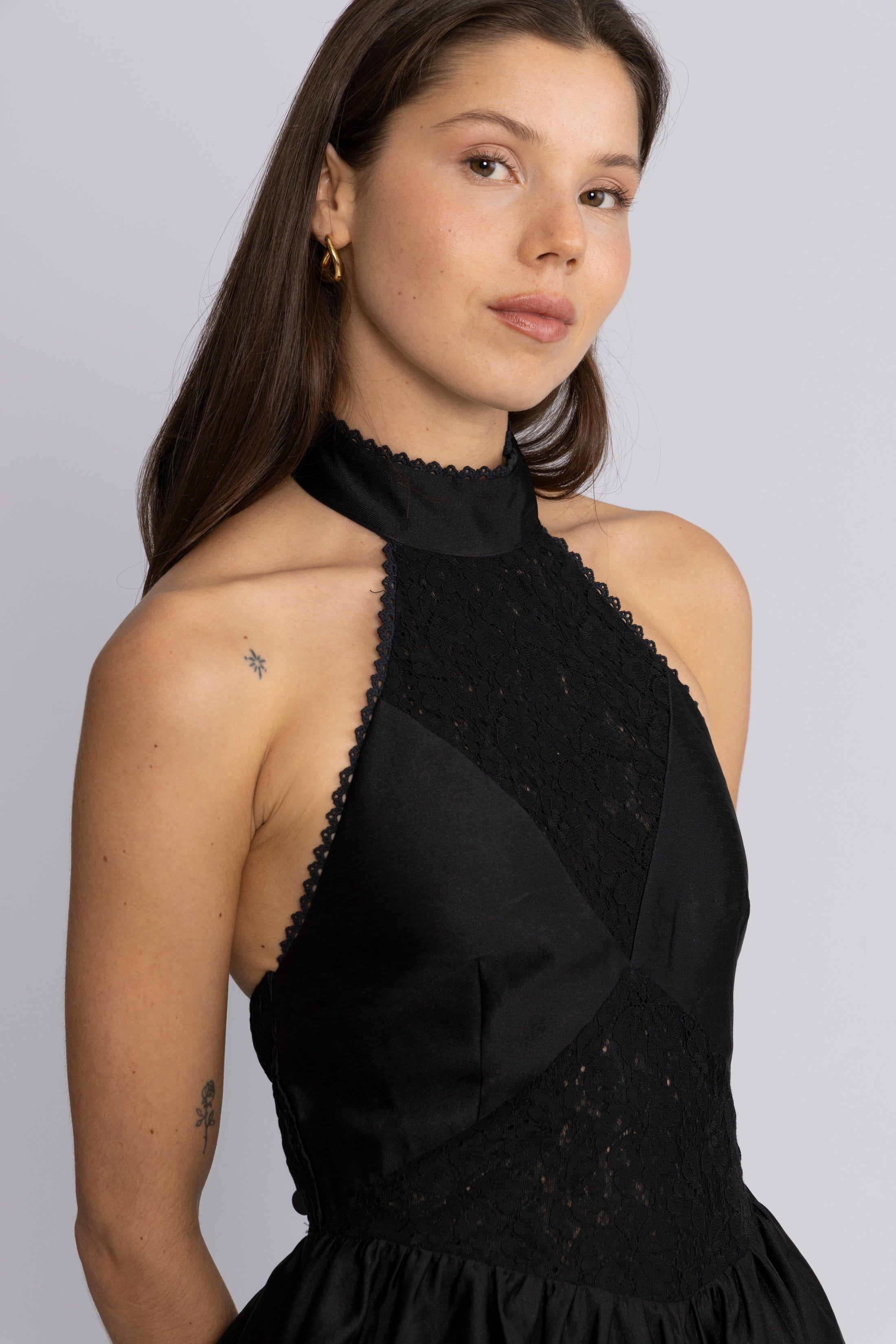 Swan Halter Mini Dress - Black