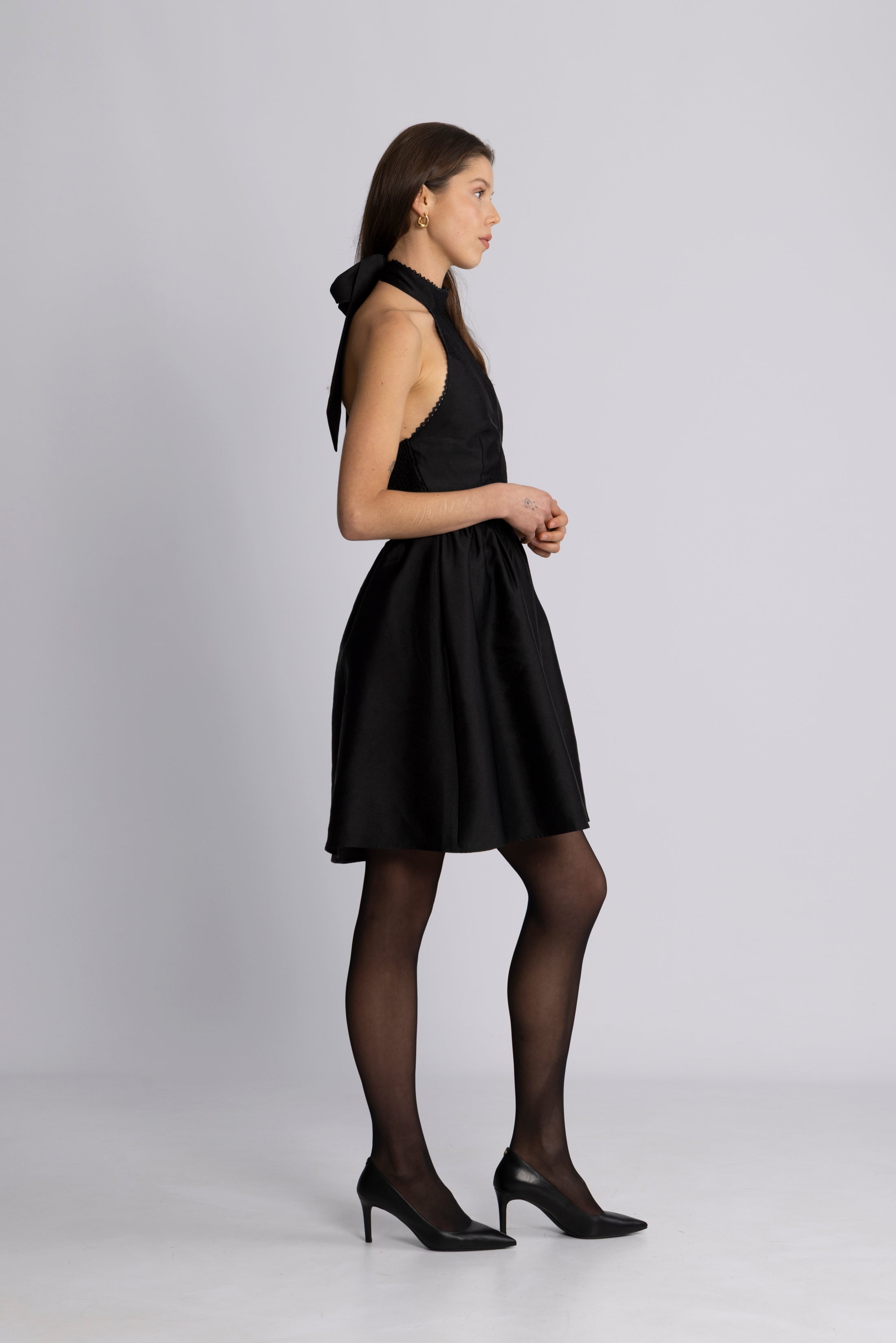 Swan Halter Mini Dress - Black
