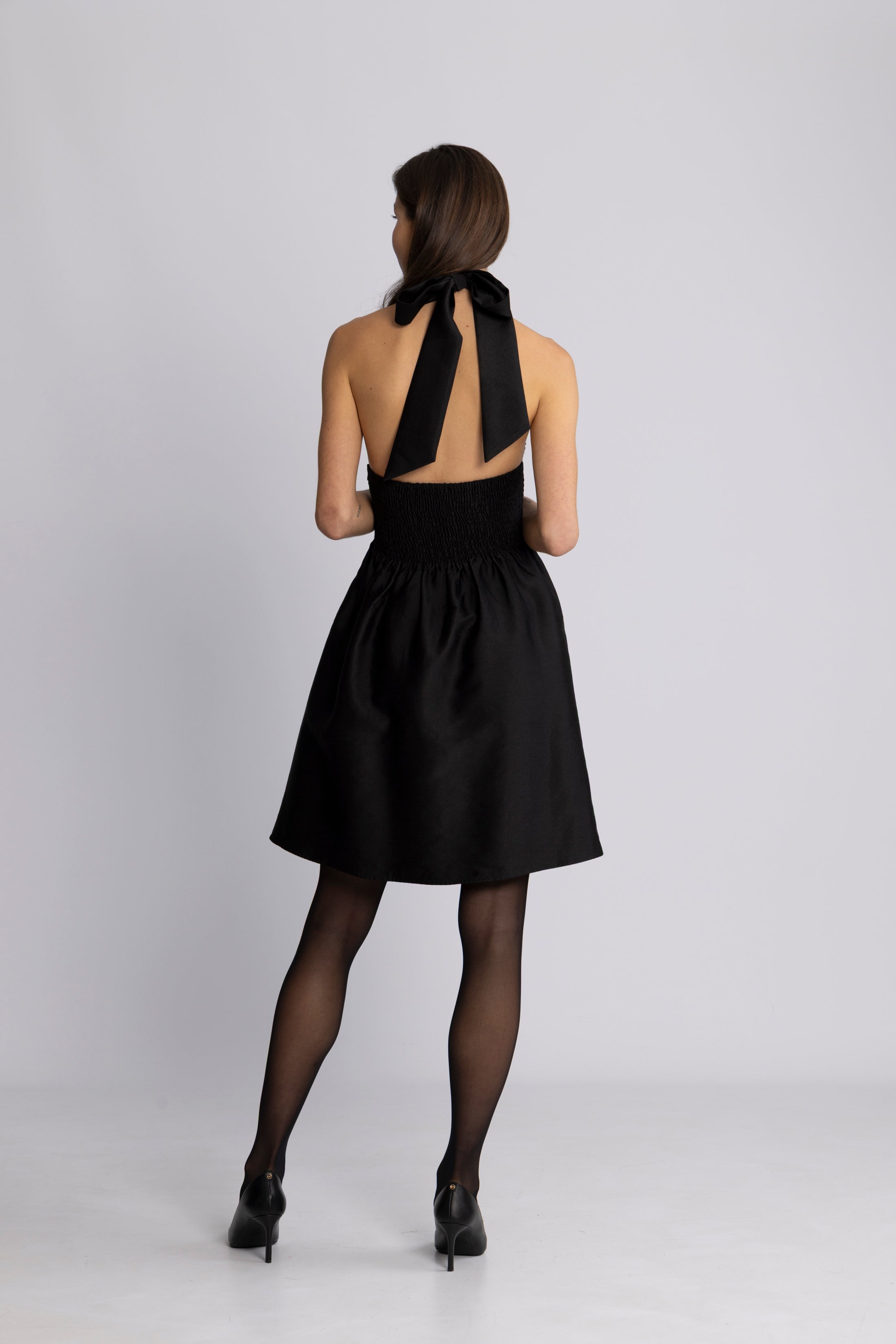 Swan Halter Mini Dress - Black