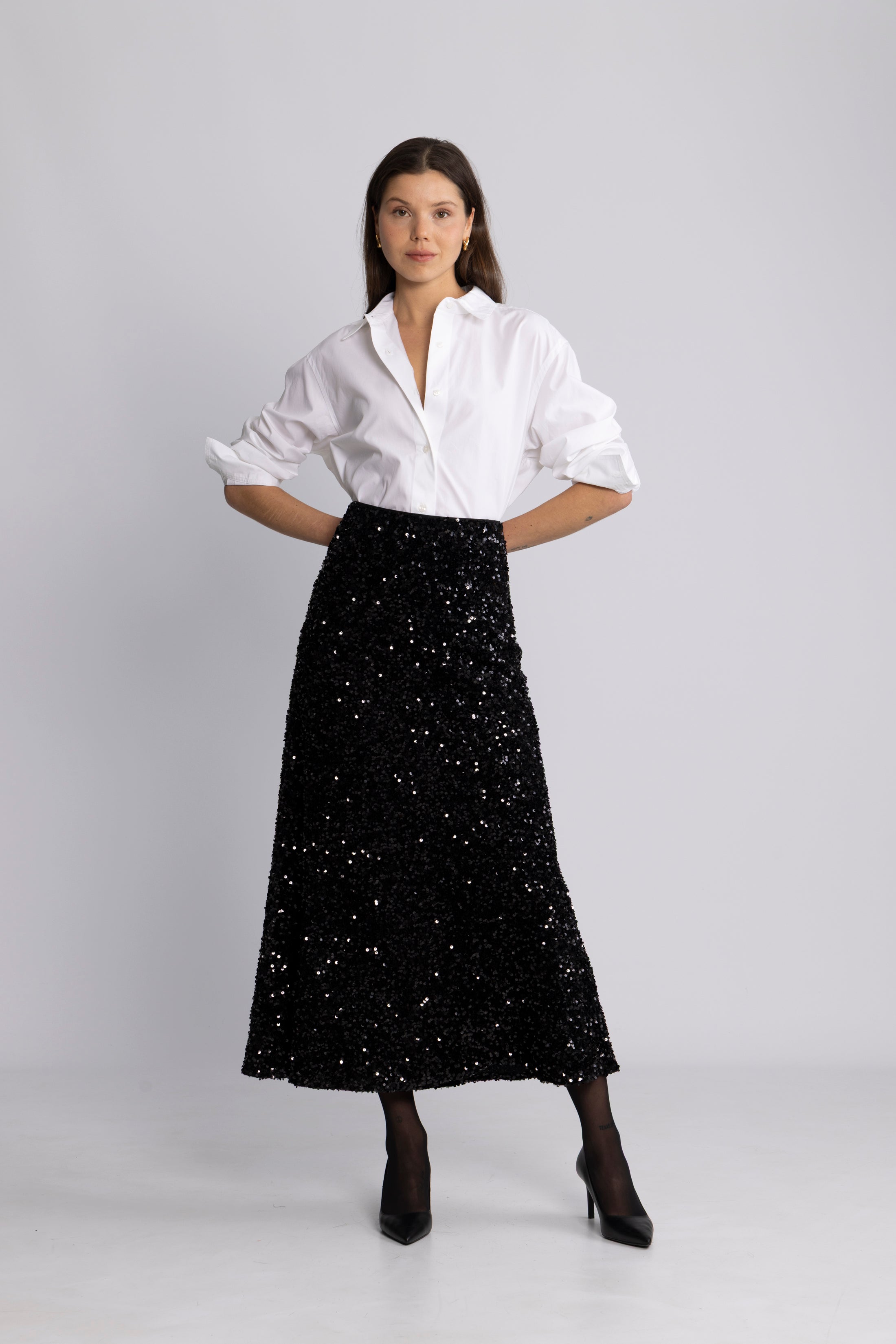 Alva Maxi Sequin Skirt - Black