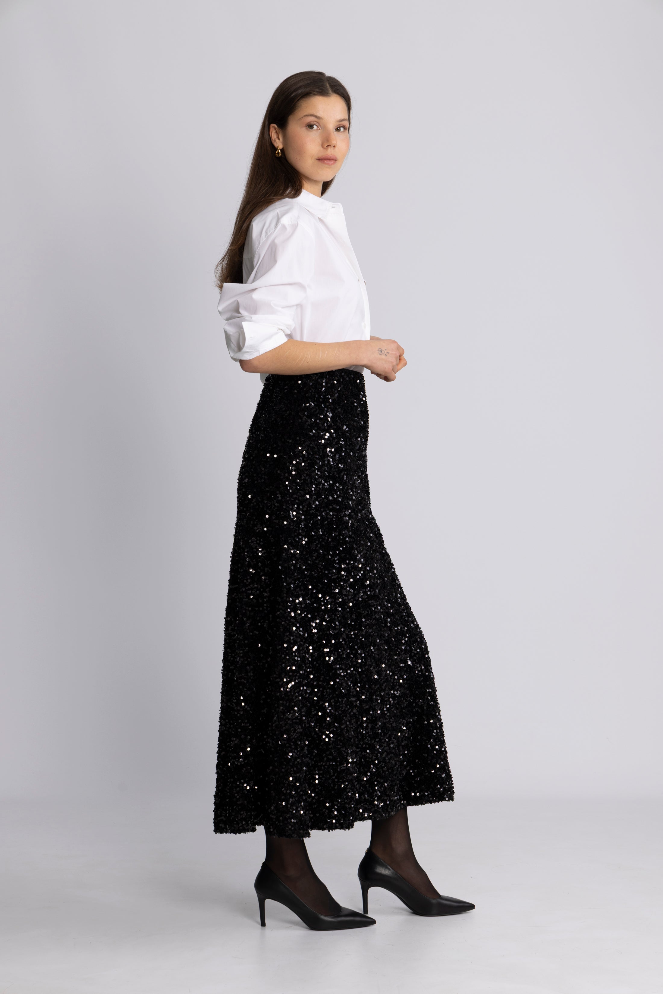 Alva Maxi Sequin Skirt - Black
