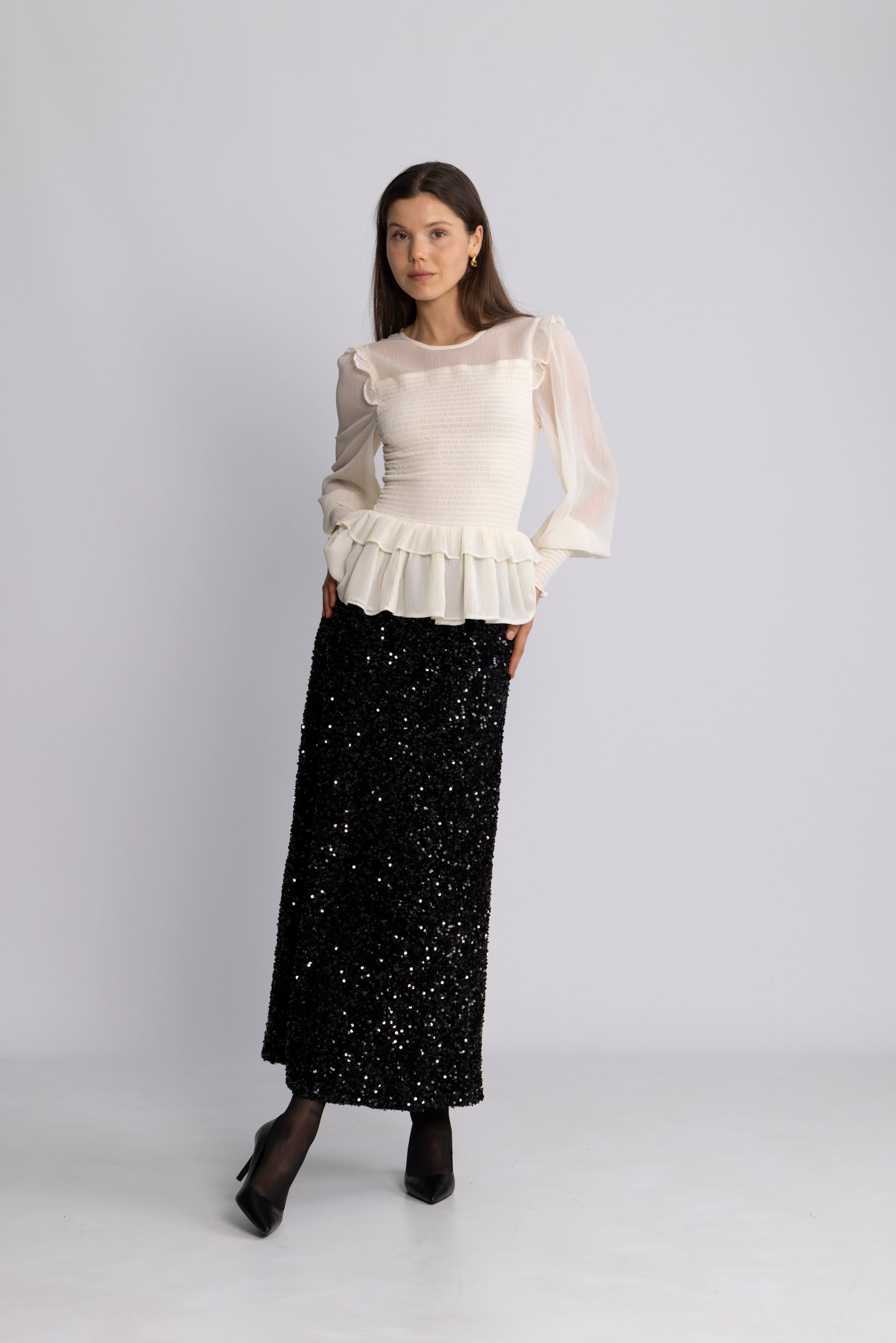 Nanna Chiffon Smock Blouse - Creme