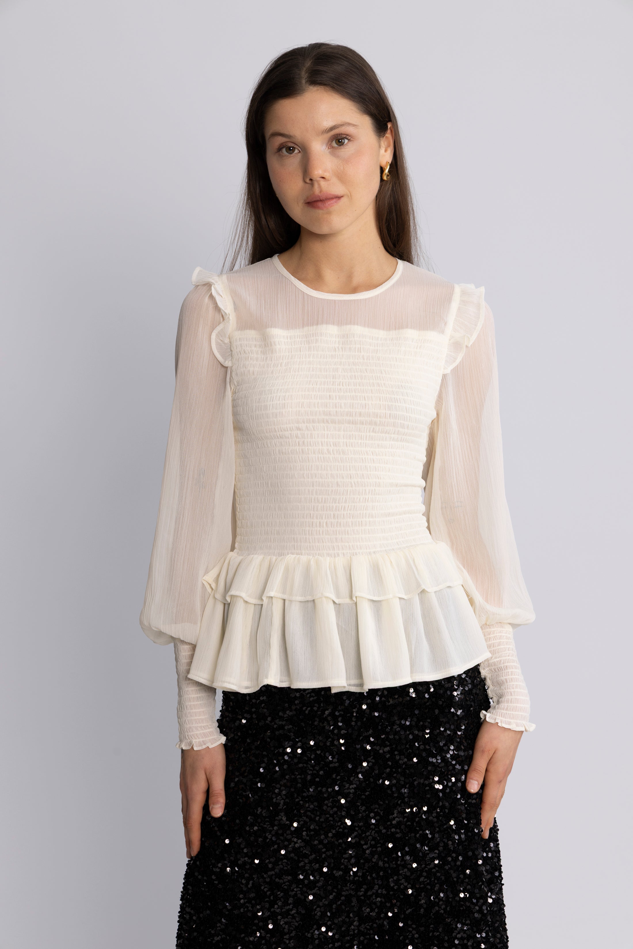 Nanna Chiffon Smock Blouse - Creme