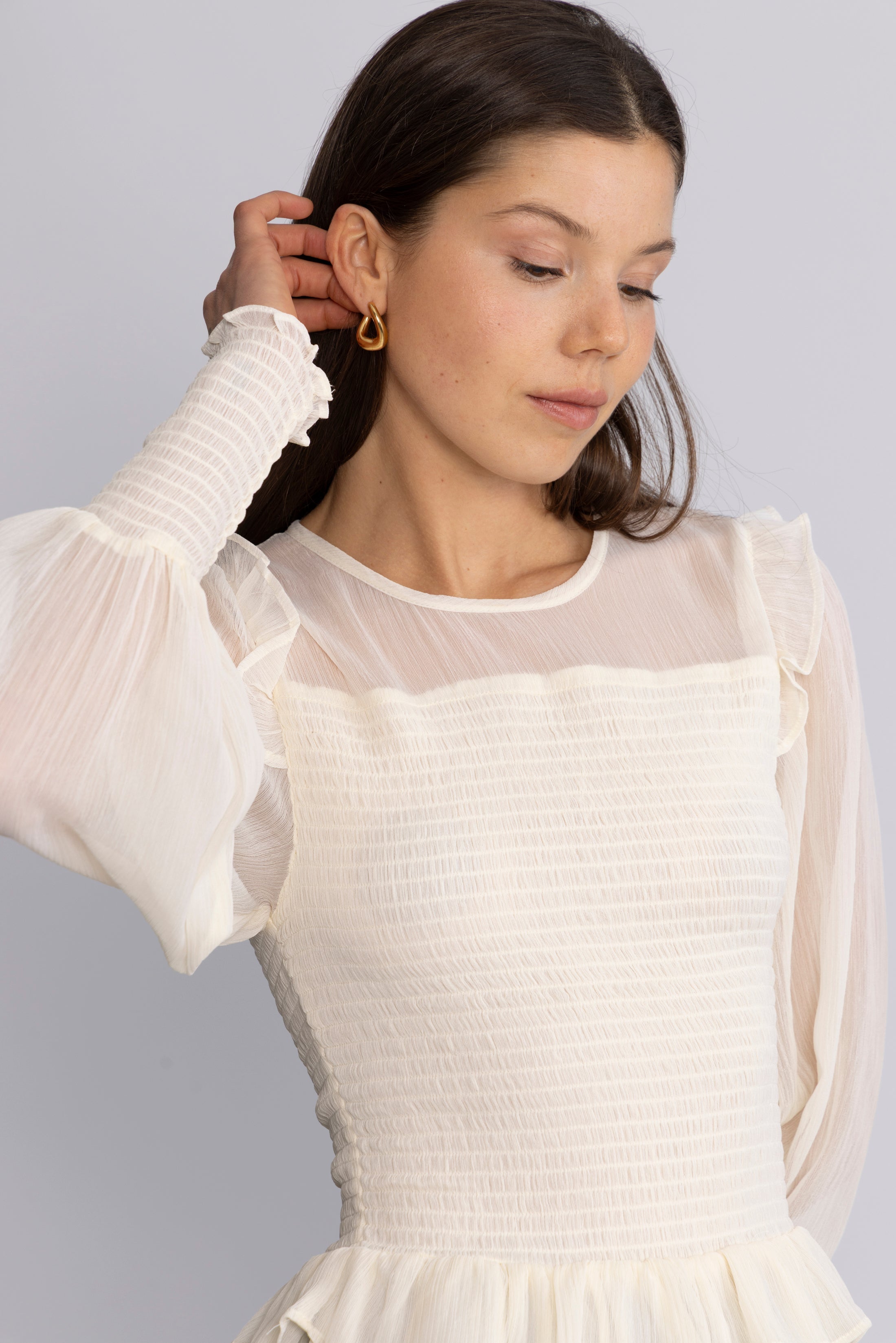 Nanna Chiffon Smock Blouse - Creme