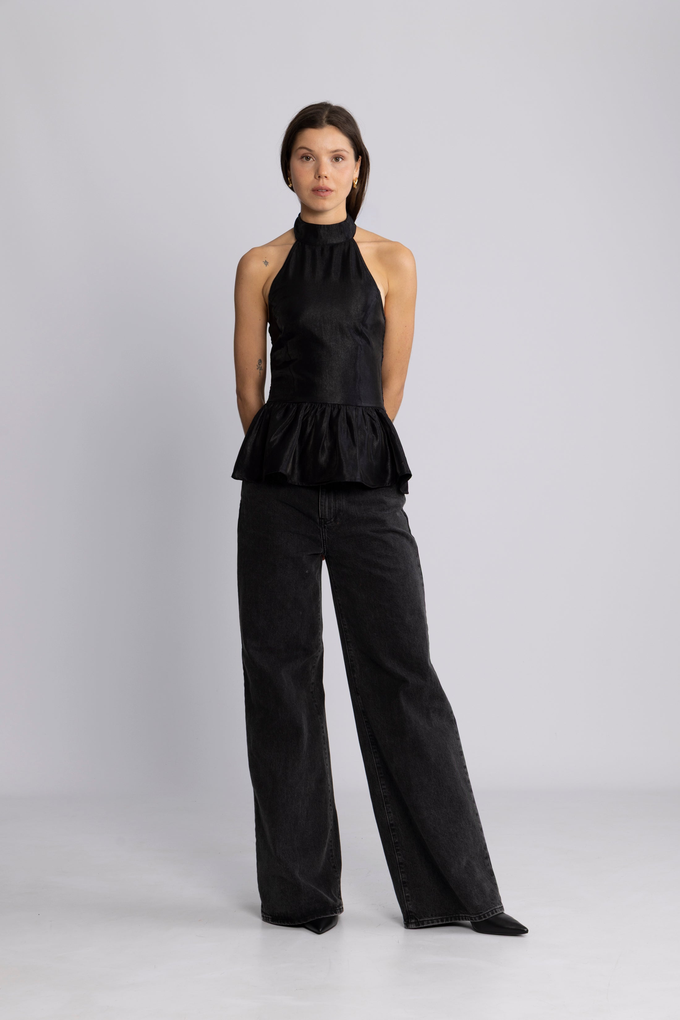 Betty Peplum Halter Neck Top - Black