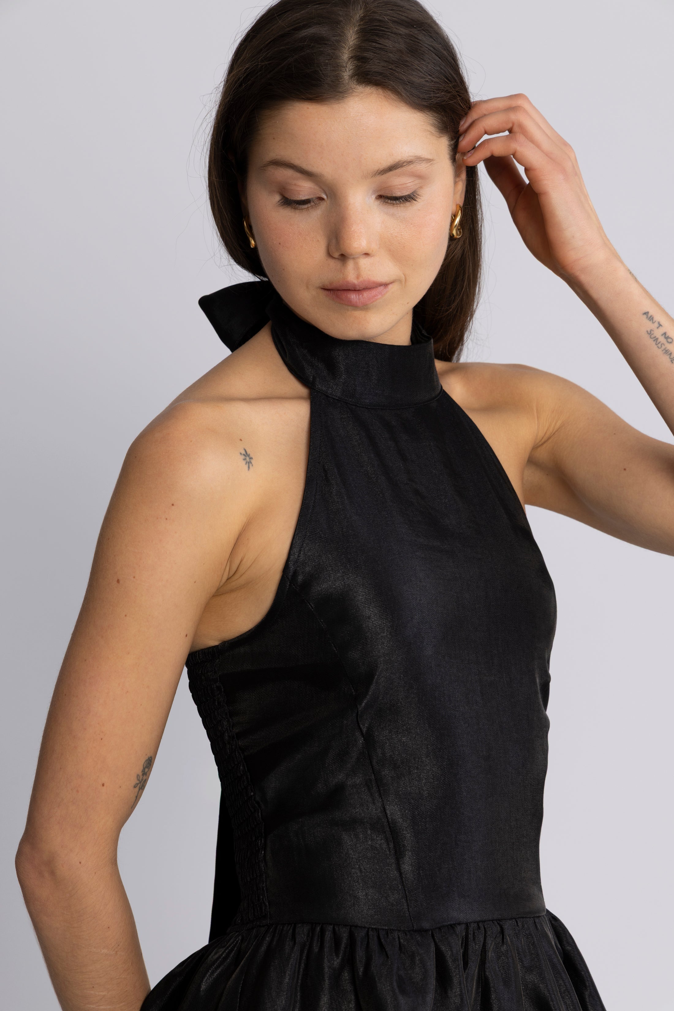 Betty Peplum Halter Neck Top - Black