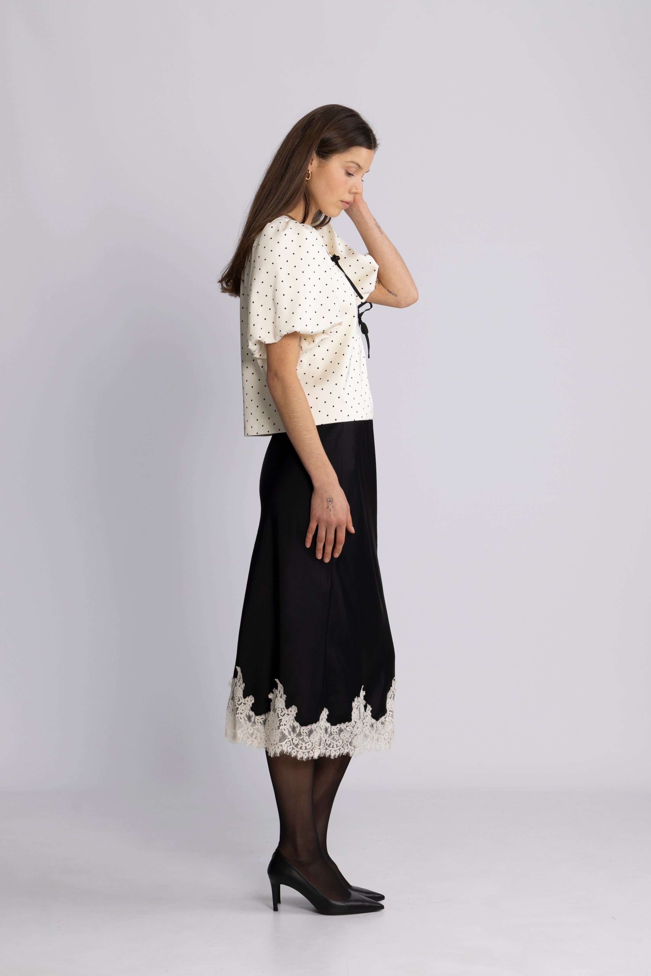 Stinalill Satin Lace Skirt - Black