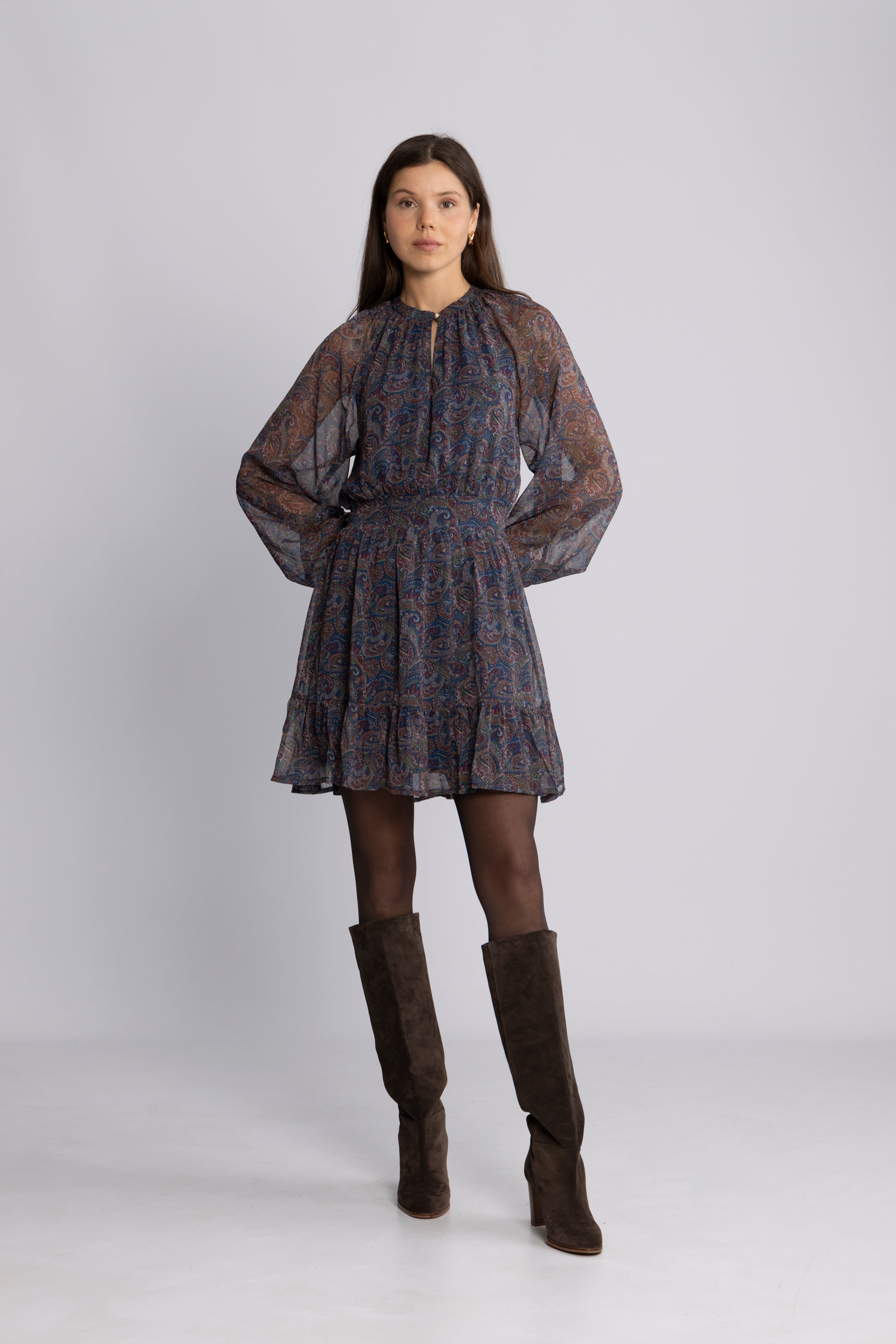 Raina Chiffon Dress - Blue Paisley