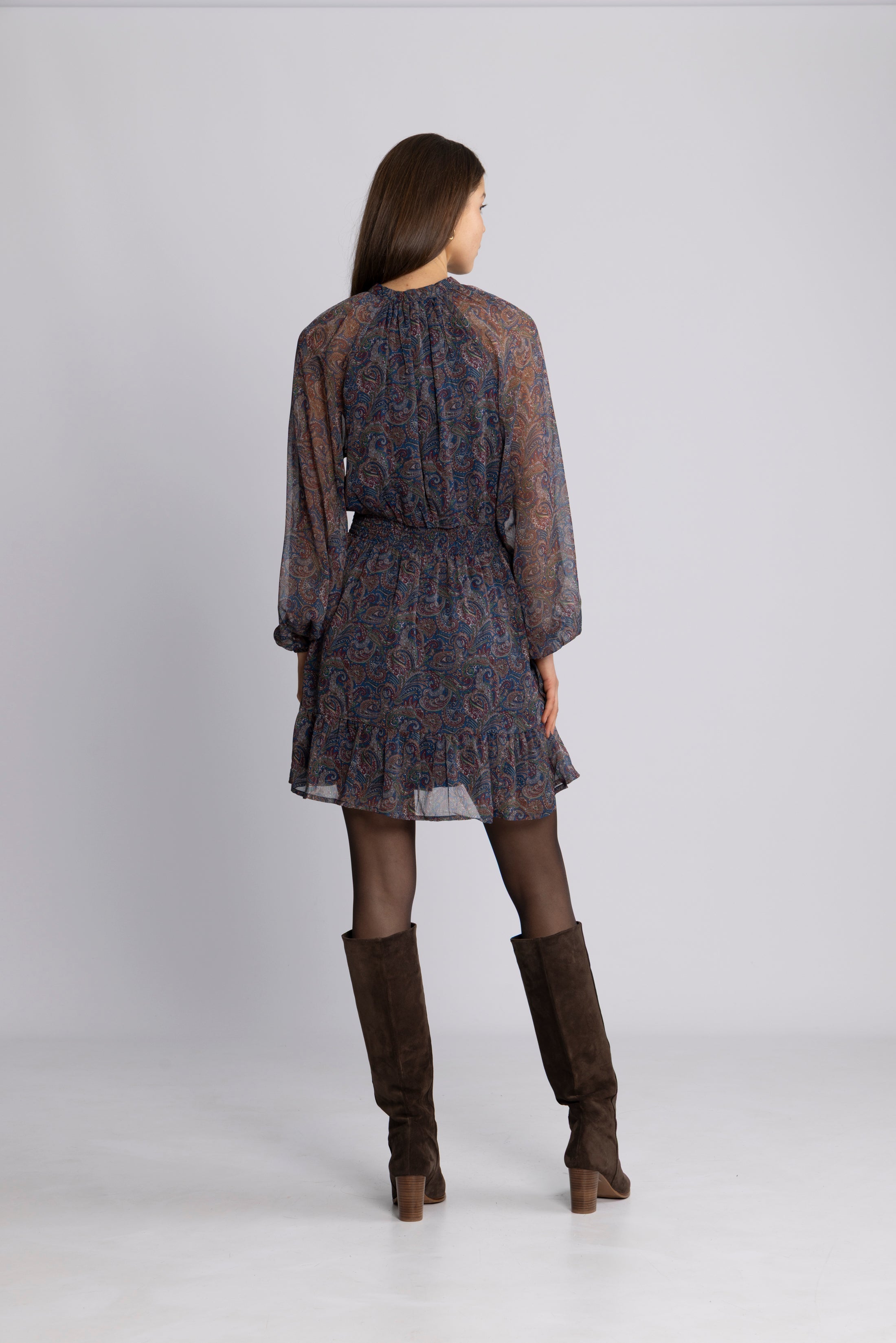 Raina Chiffon Dress - Blue Paisley