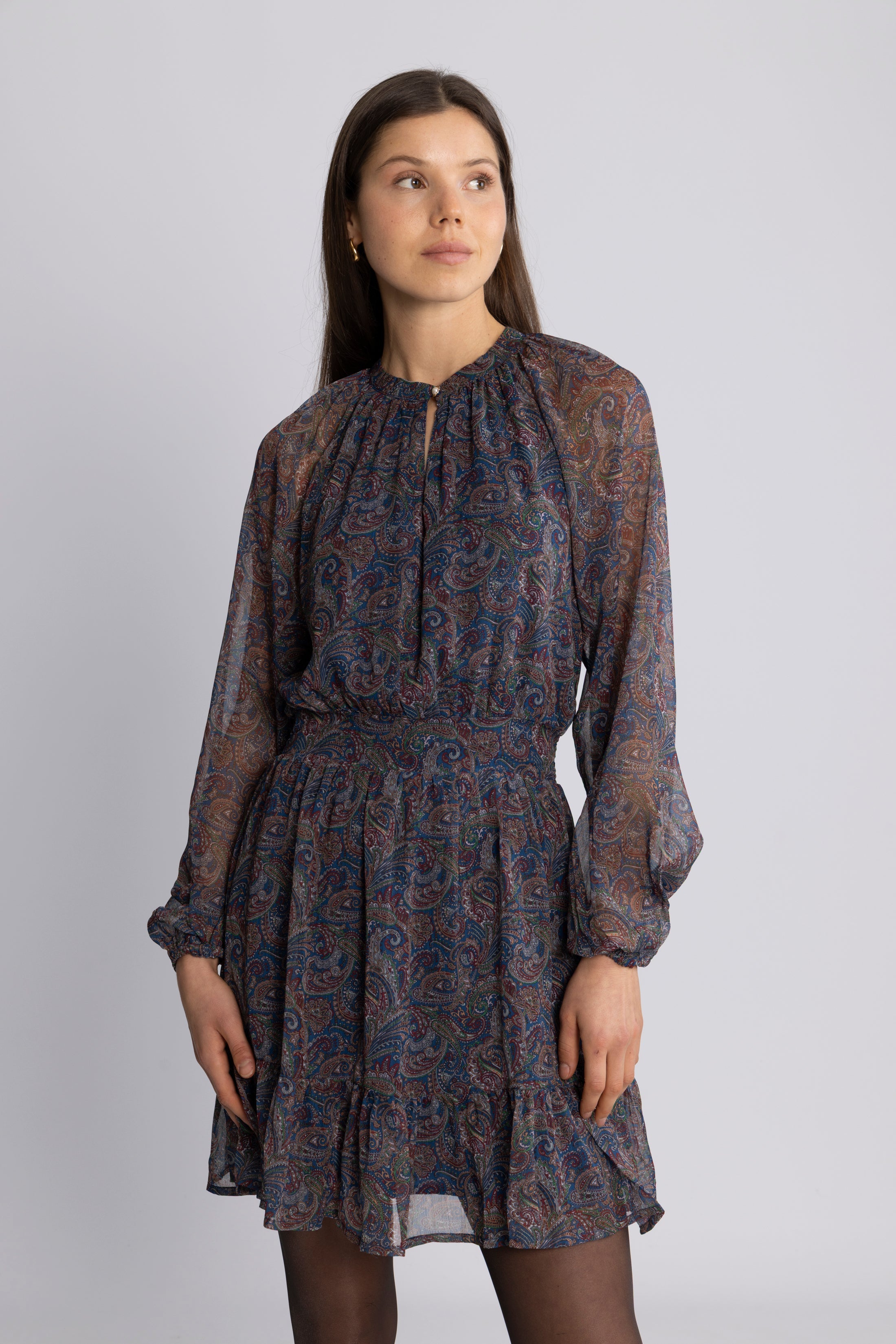Raina Chiffon Dress - Blue Paisley