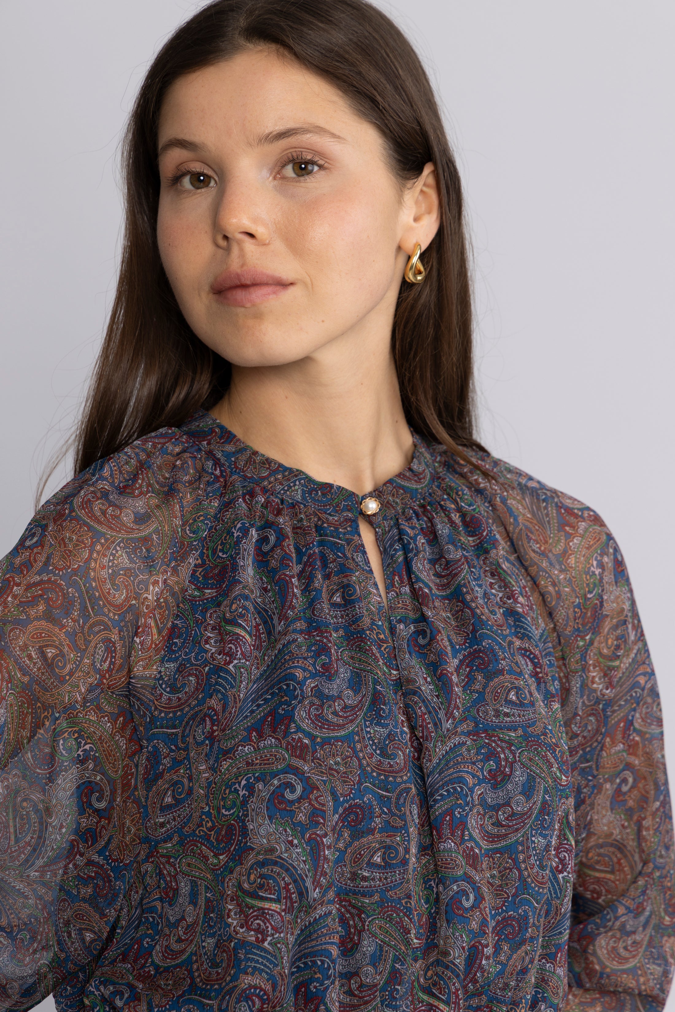 Raina Chiffon Dress - Blue Paisley