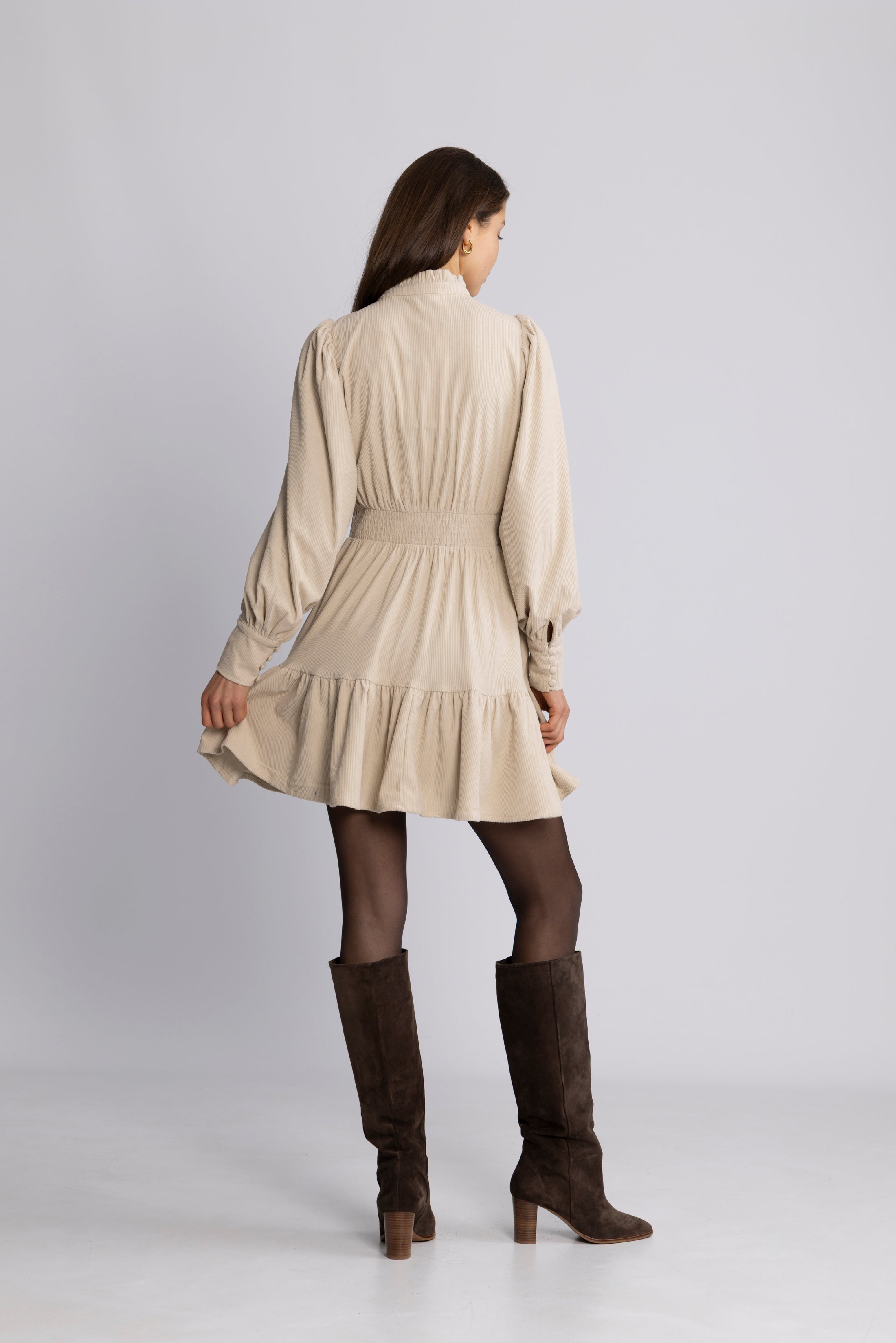 Liv Cord Solid Dress - Creme