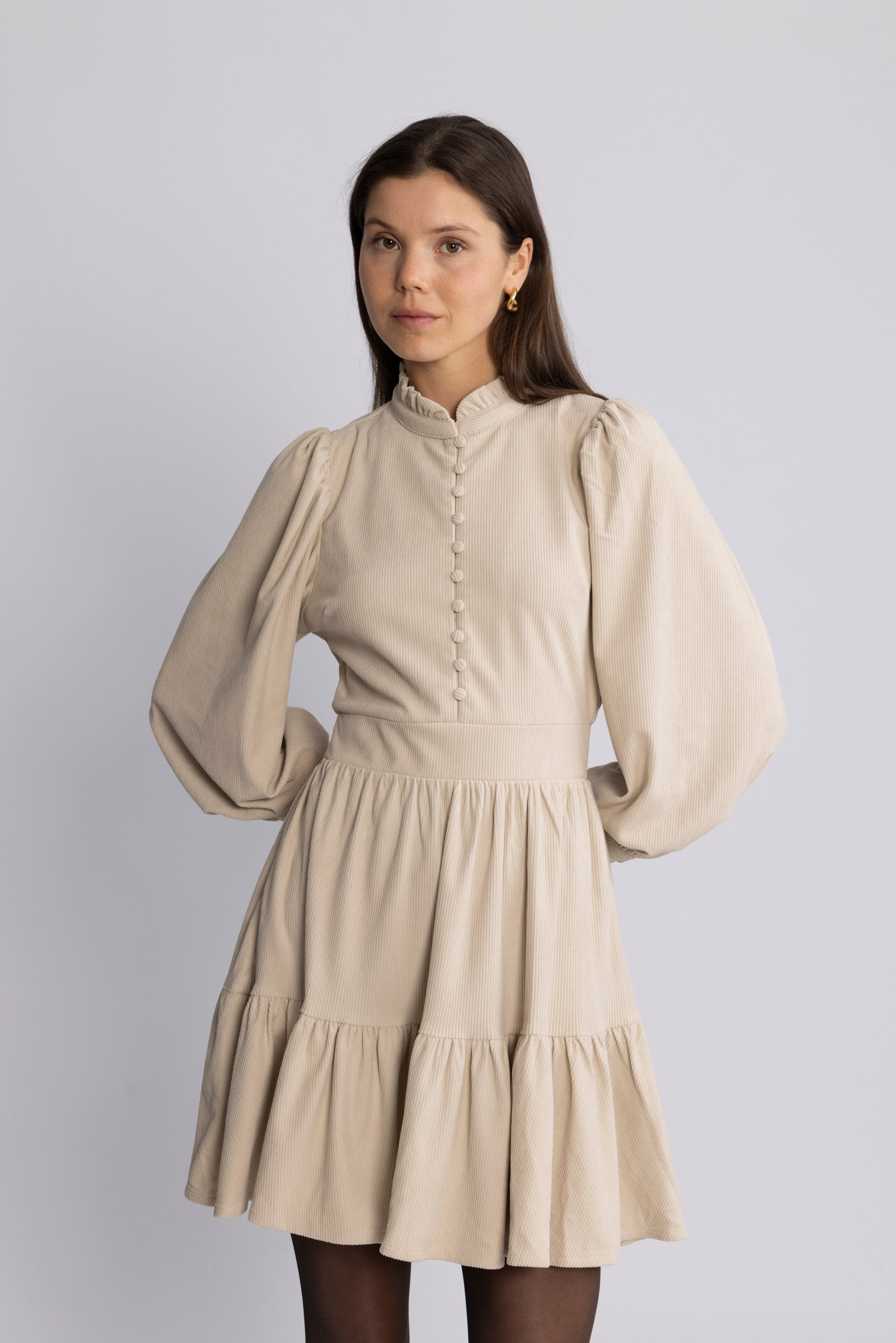 Liv Cord Solid Dress - Creme