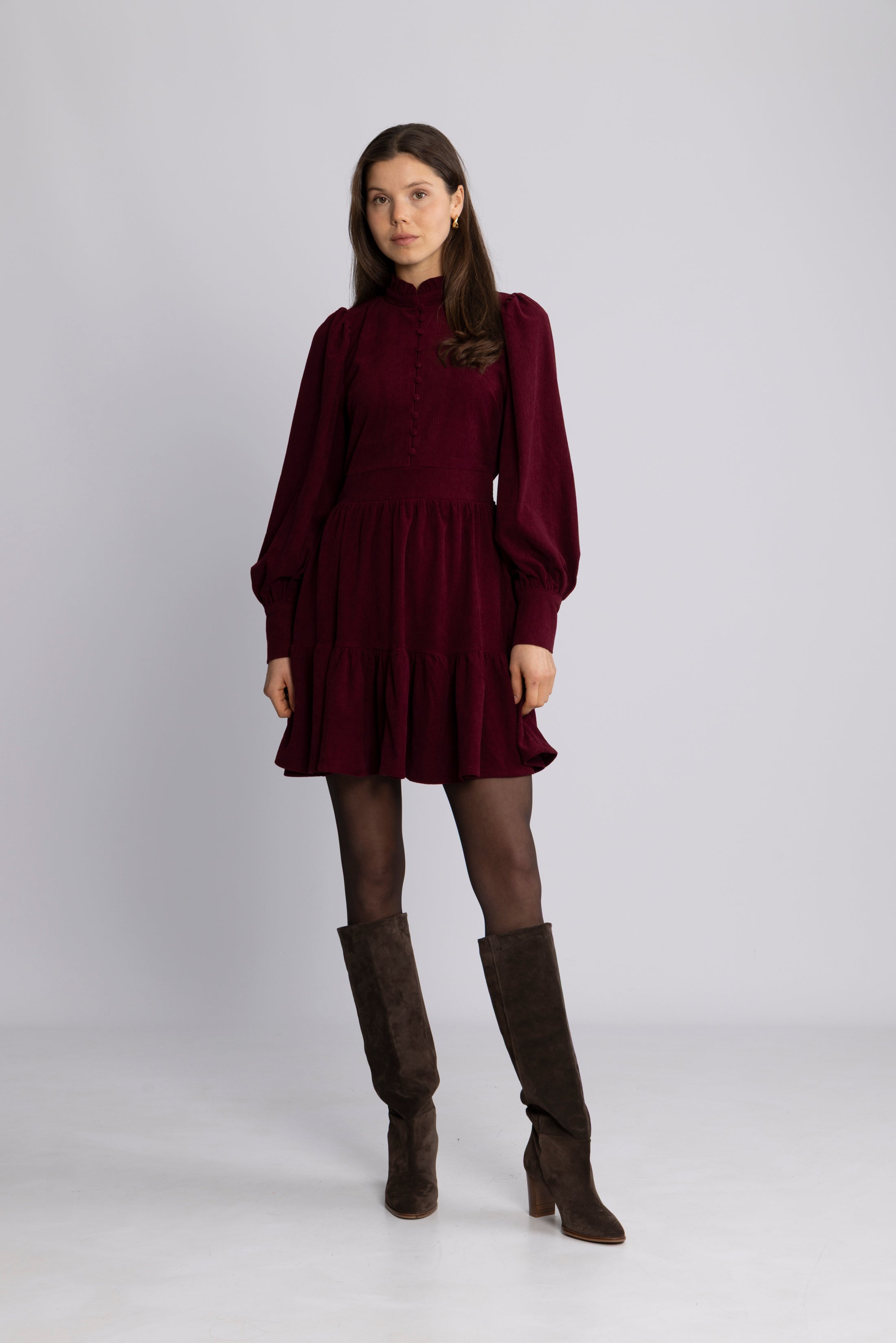 Liv Cord Solid Dress - Wine