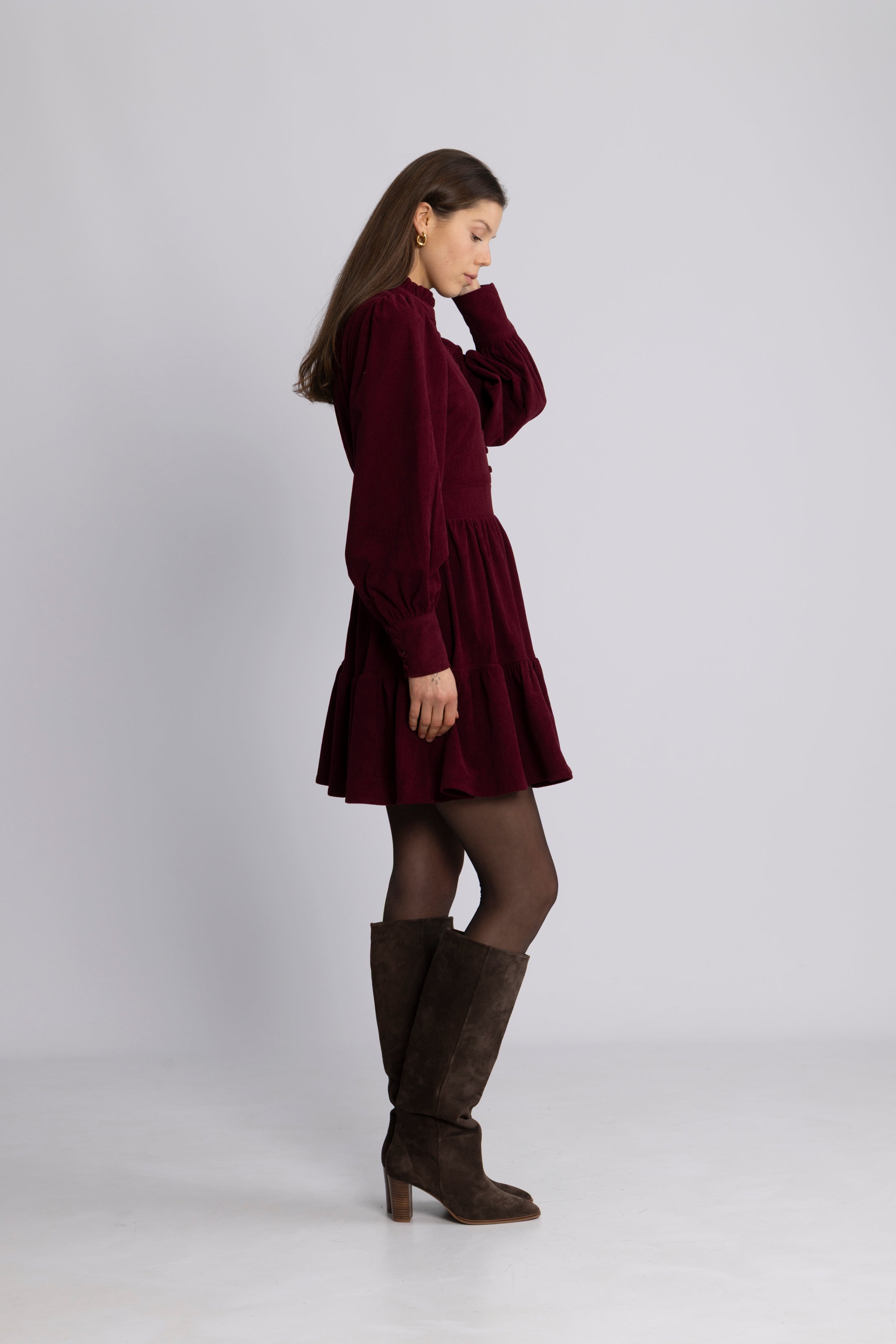 Liv Cord Solid Dress - Wine