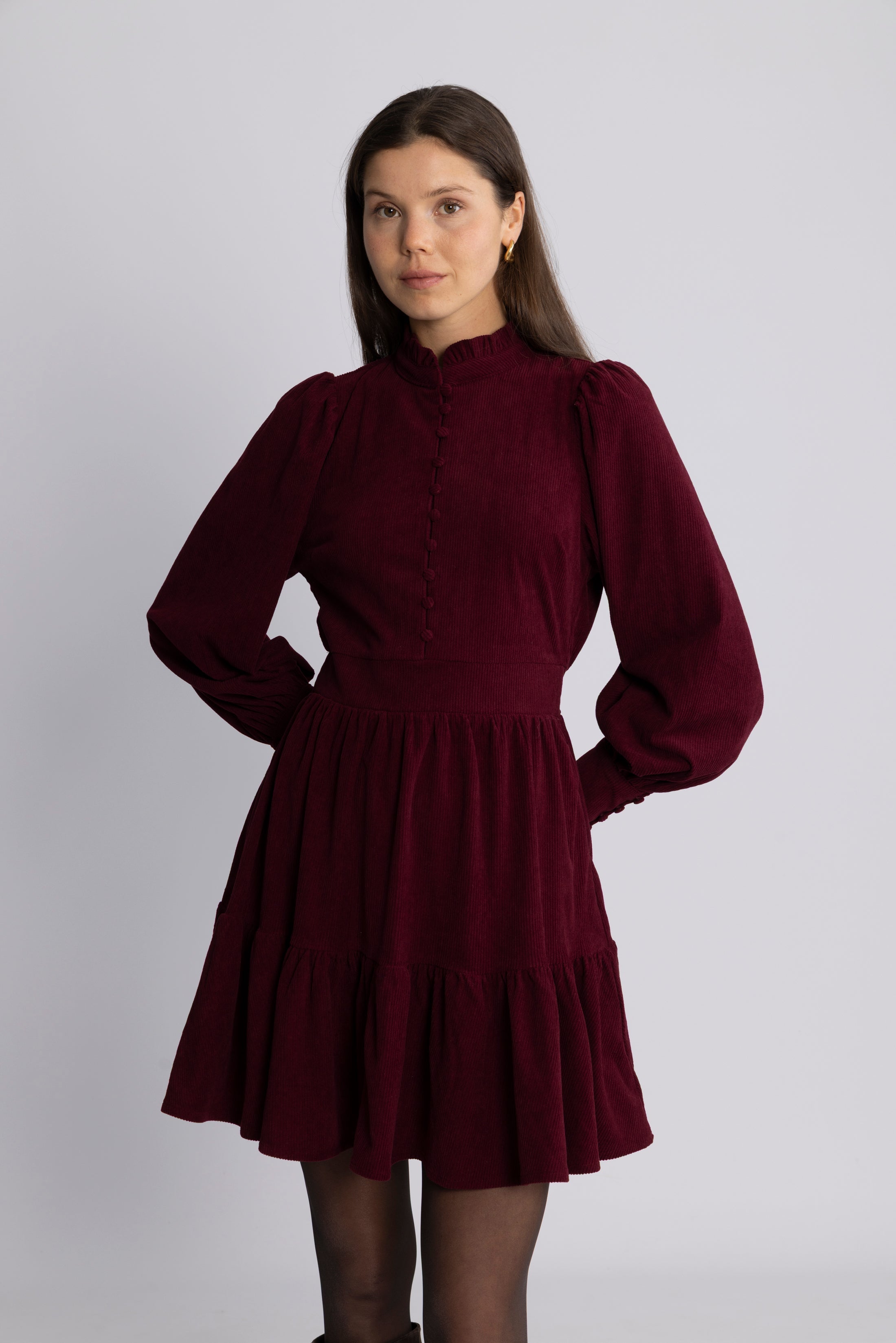 Liv Cord Solid Dress - Wine